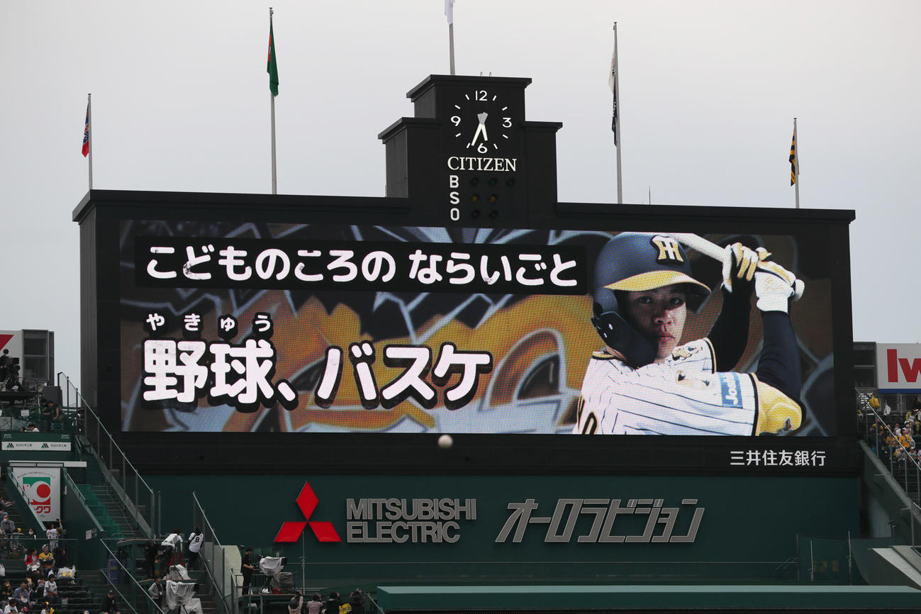 阪神対ヤクルト　「こどものころのならいごと」阪神中野（撮影・上山淳一）