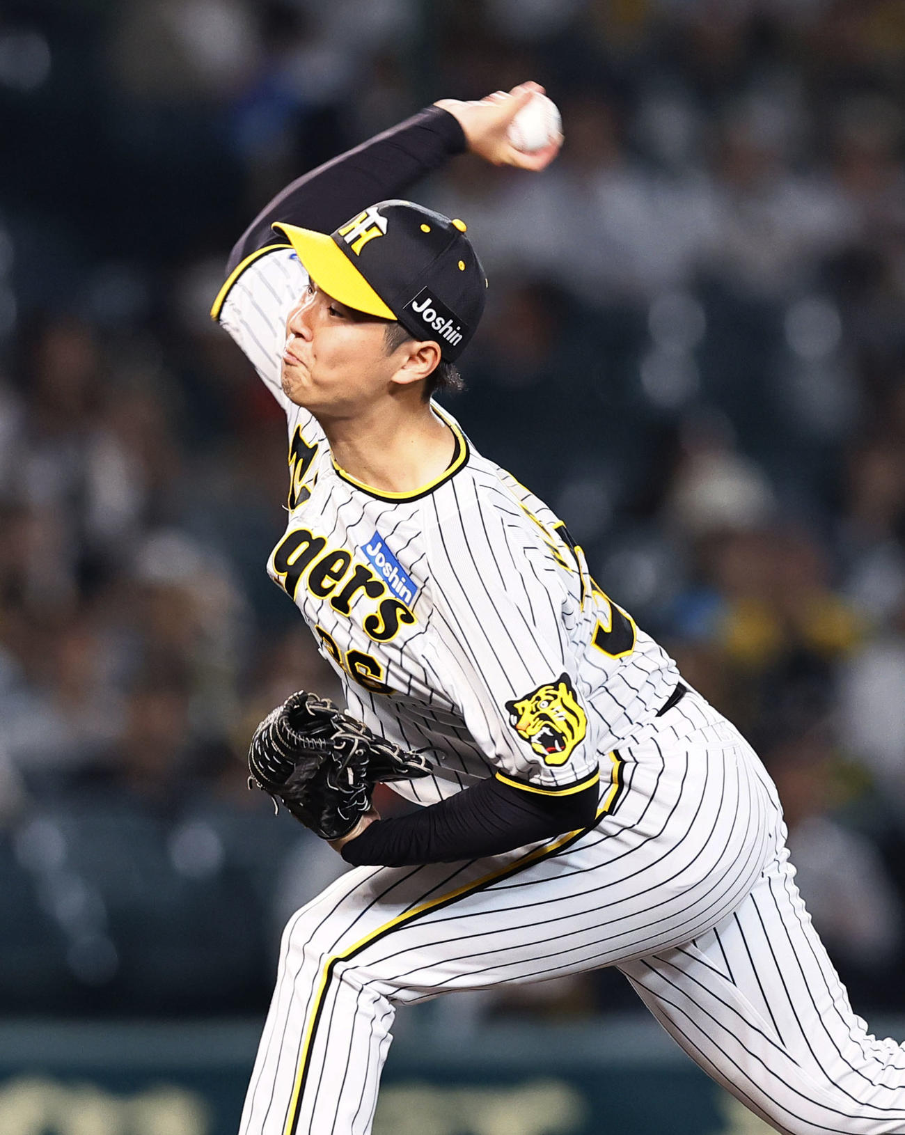 阪神対ヤクルト　8回、5番手で登板した阪神浜地（撮影・藤尾明華）