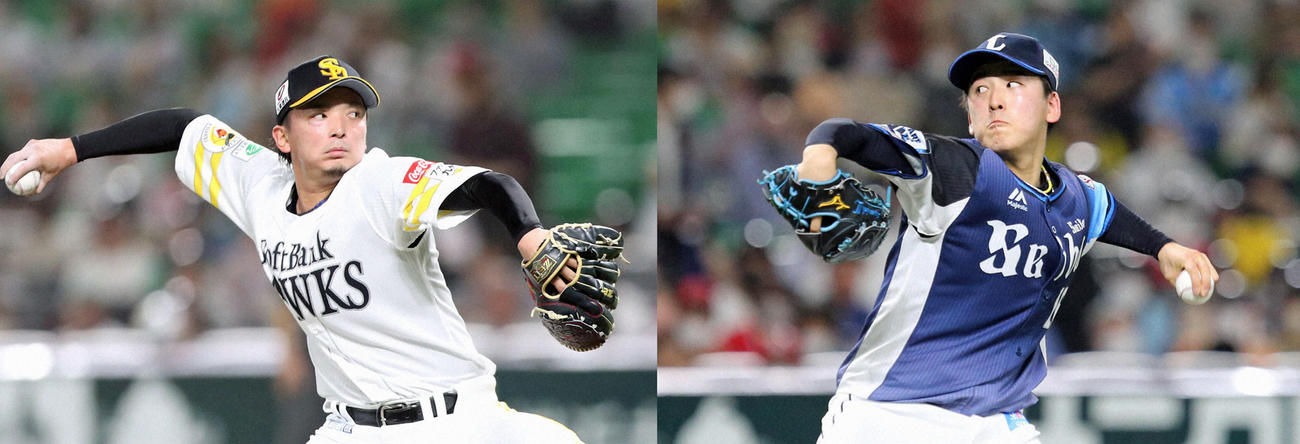 ソフトバンク東浜巨（左）と西武隅田知一郎