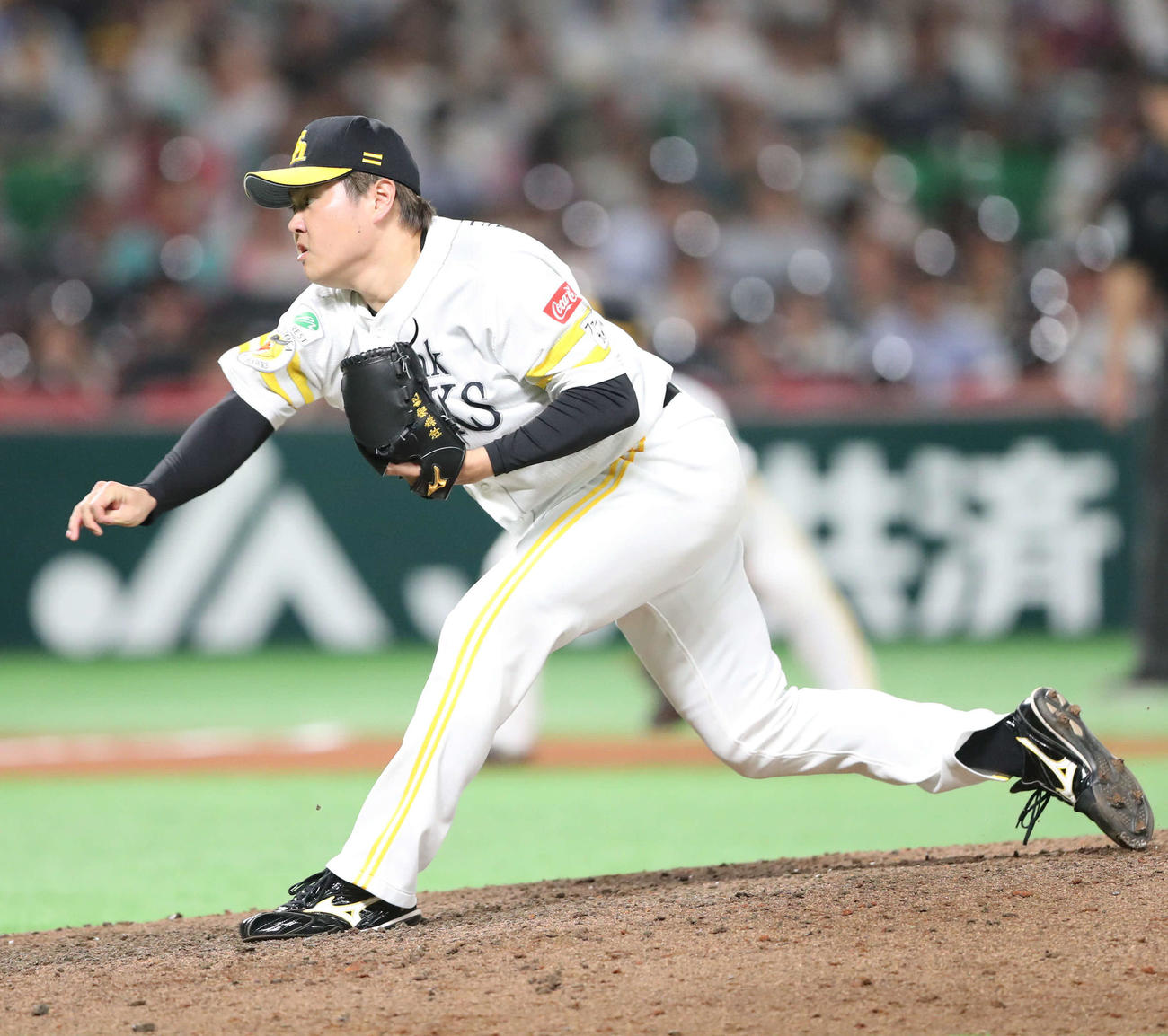 ソフトバンク対西武　延長10回に登板した津森（撮影・梅根麻紀）