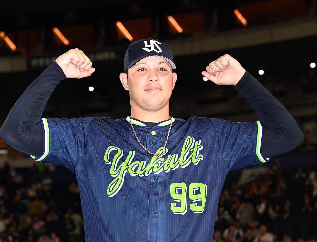 巨人対ヤクルト　来日初の完封勝利を飾ったヤクルトのヤフーレ（撮影・たえ見朱実）
