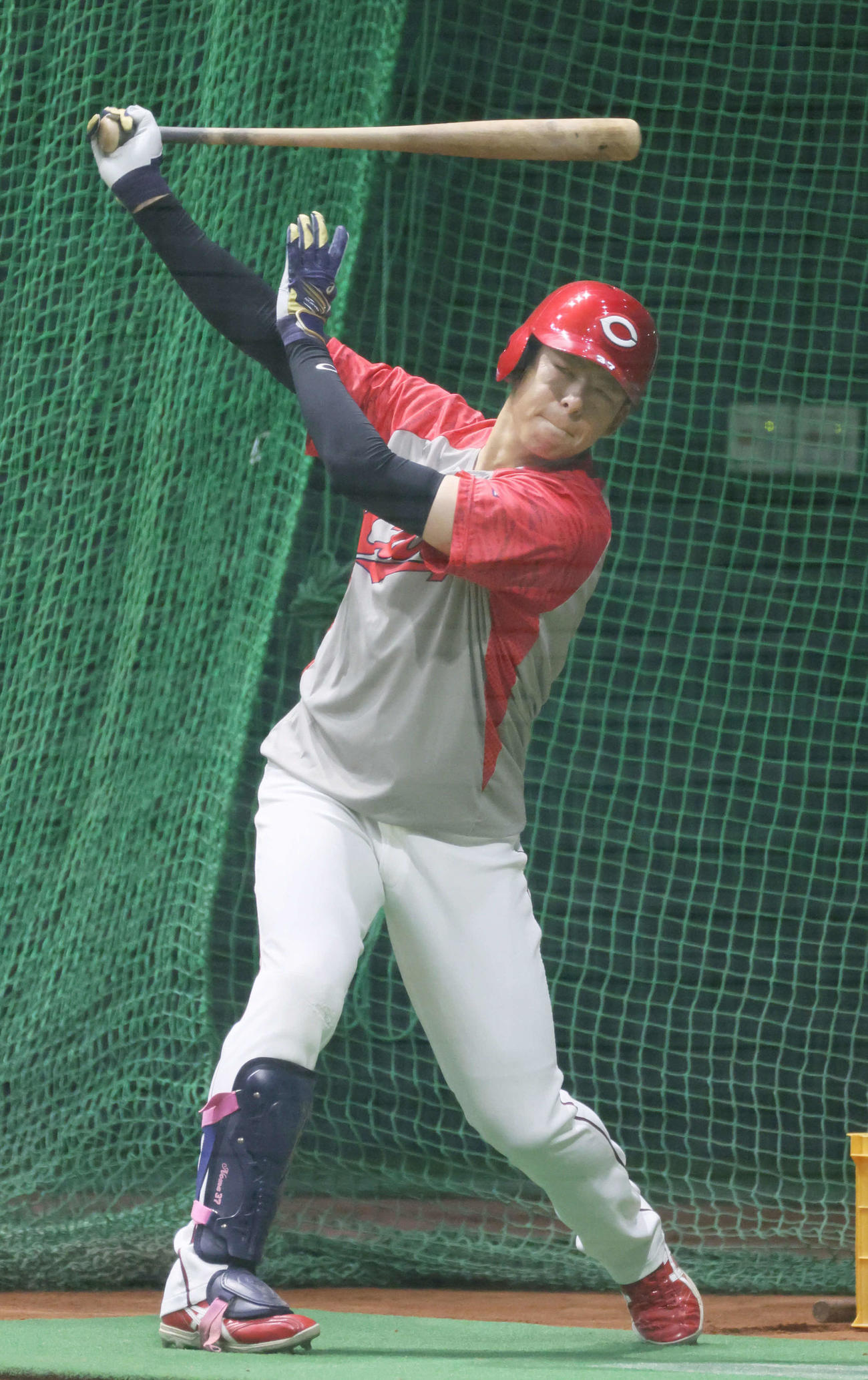 広島対阪神　打撃練習をする広島野間（撮影・加藤孝規）