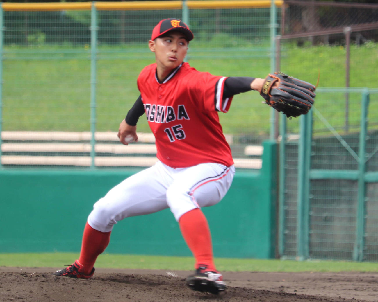大阪ガス戦で完封勝利した、東芝・笹森（撮影・中島麗）