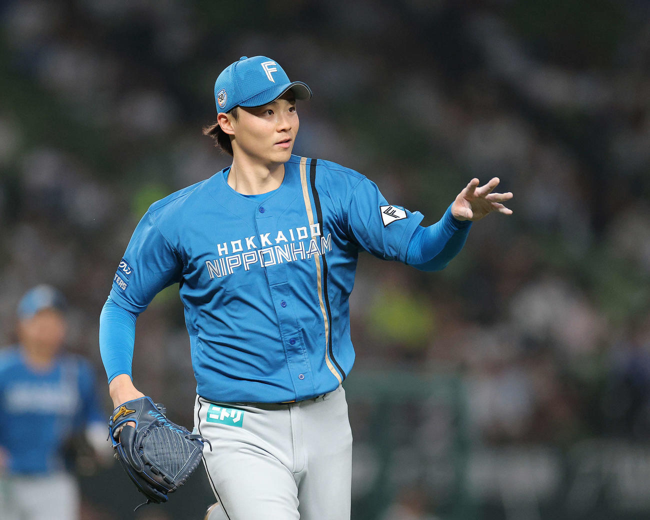 西武対日本ハム　4回裏西武2死、佐藤龍を投ゴロに仕留める山崎（撮影・河田真司）