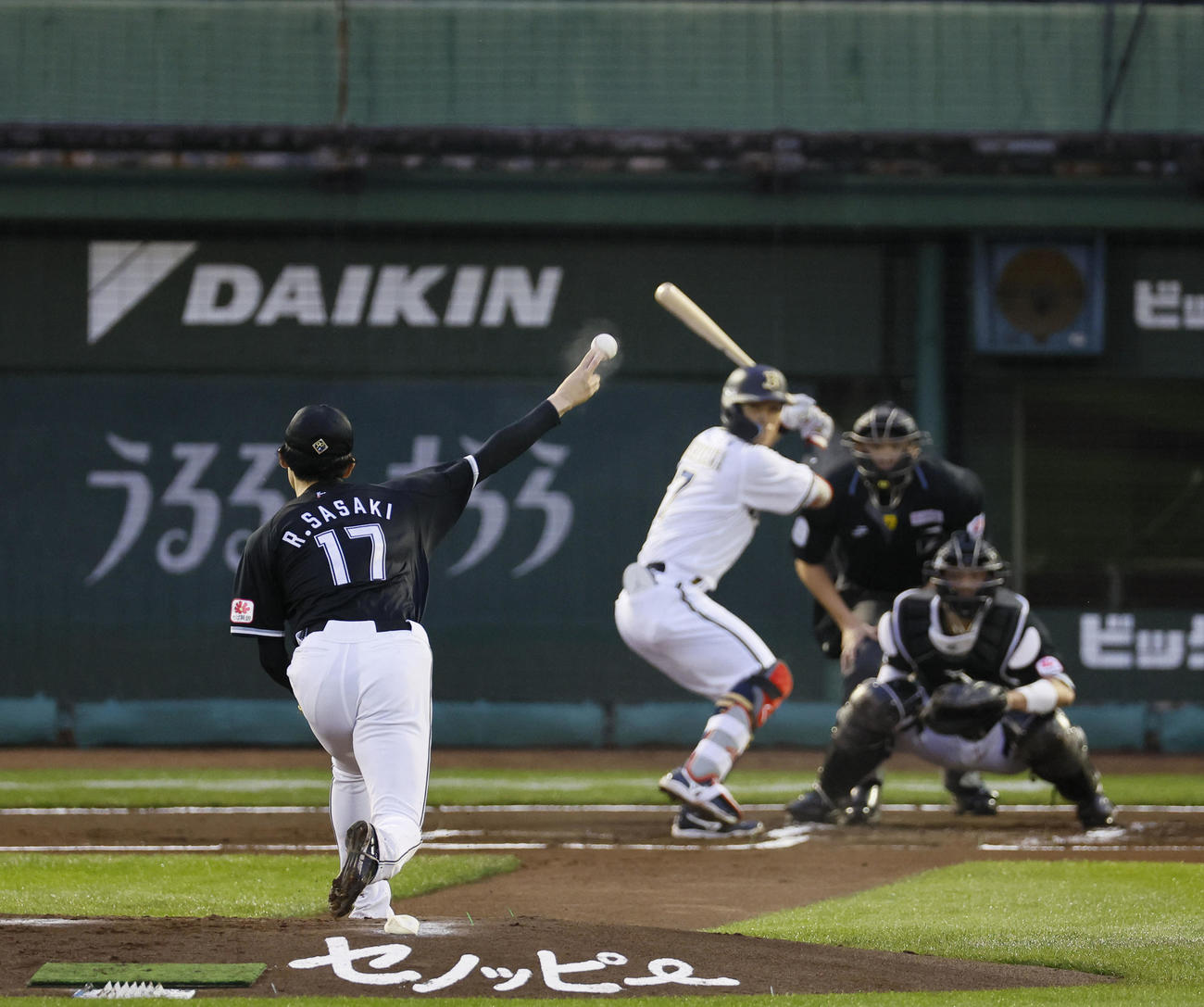 オリックス対ロッテ　オリックス戦に先発したロッテ佐々木（撮影・藤尾明華）