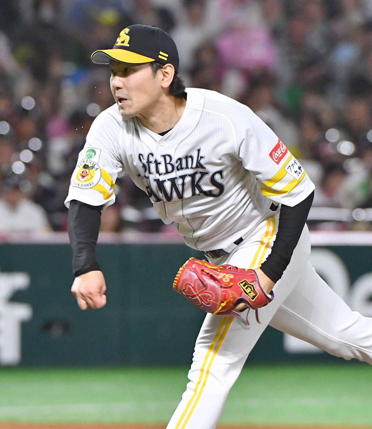 ソフトバンク対楽天　5回表から登板した、ソフトバンク2番手の石川（撮影・岩下翔太）