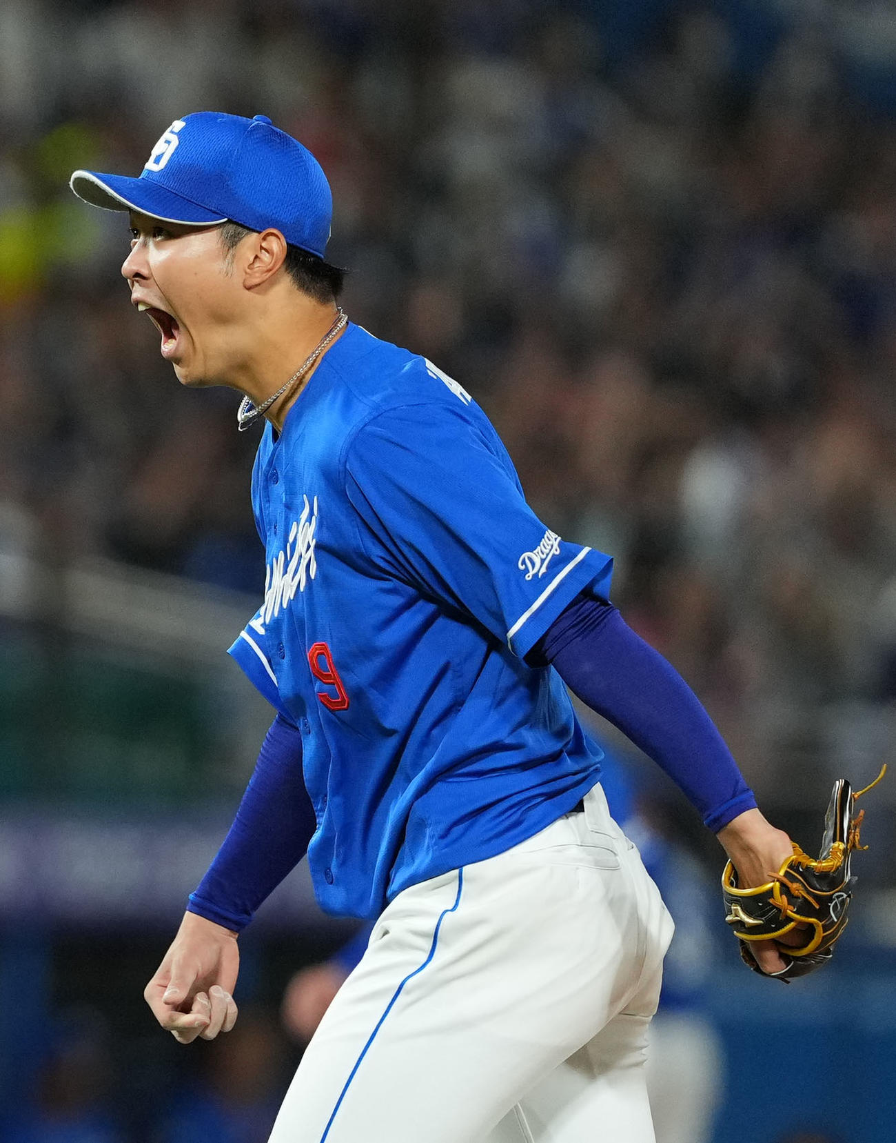 ヤクルト対中日　7回裏を無失点に抑えほえる中日高橋宏（撮影・横山健太）