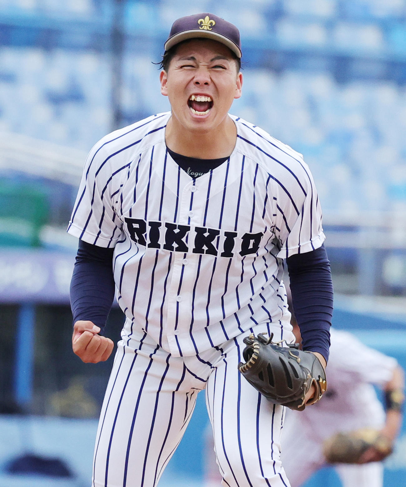 慶大対立大　7－5で勝利し、慶大戦の連敗を20で止め喜ぶ立大・吉野（撮影・野上伸悟）