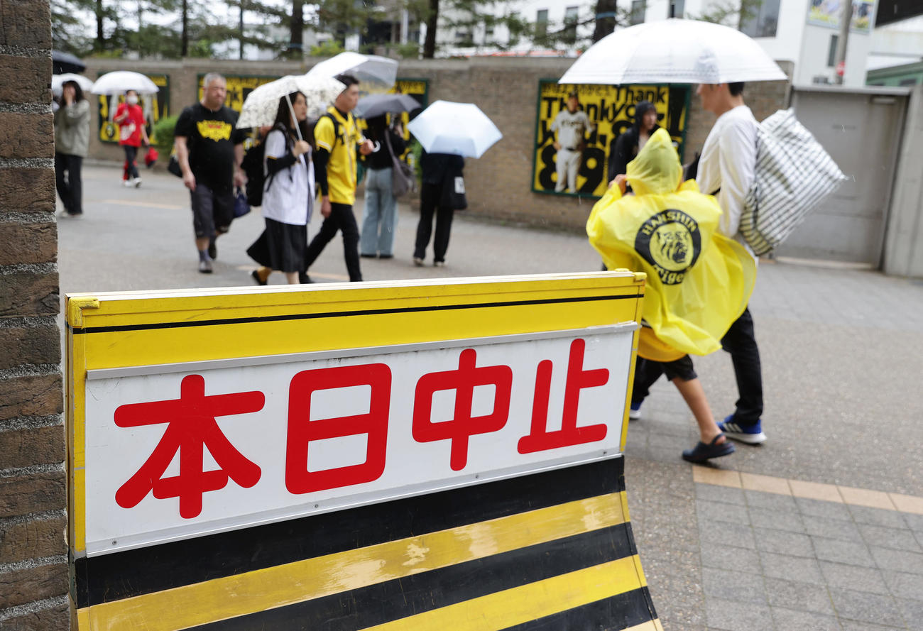 阪神対広島　天候不良で試合が中止となった甲子園球場（撮影・前田充）