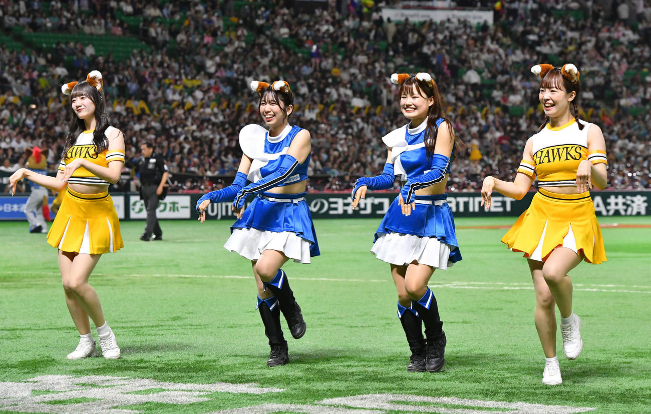 5月6日　ソフトバンク対日本ハム　2回裏開始前、きつねダンスでハニーズとコラボするファイターズガール