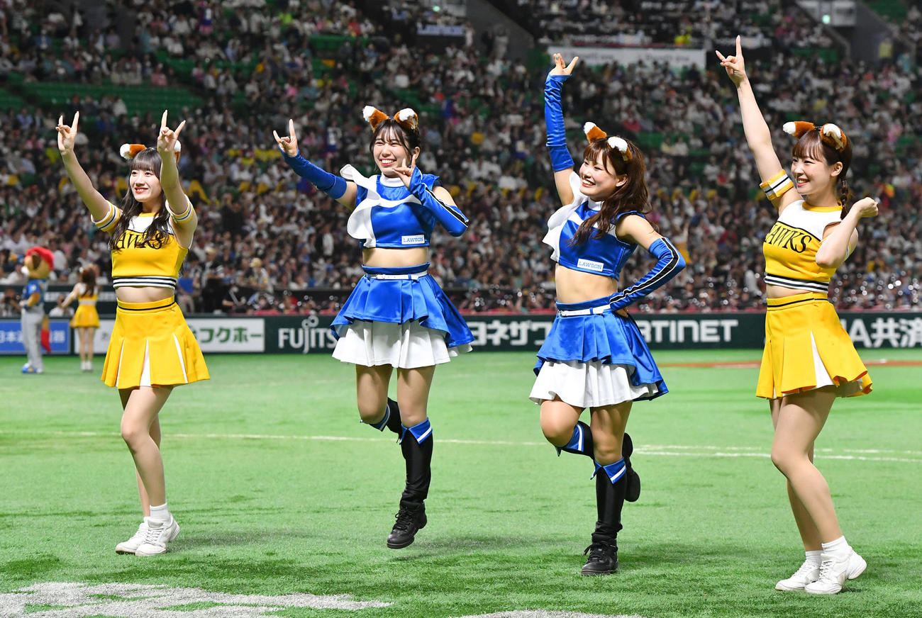 5月6日　ソフトバンク対日本ハム　2回裏開始前、きつねダンスでハニーズとコラボするファイターズガール