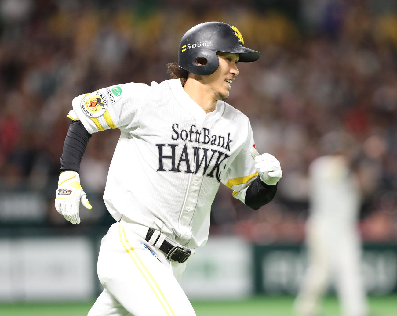 ソフトバンク対日本ハム　4回裏ソフトバンク2死一、二塁、三森は左前に勝ち越し適時打を放つ（撮影・梅根麻紀）