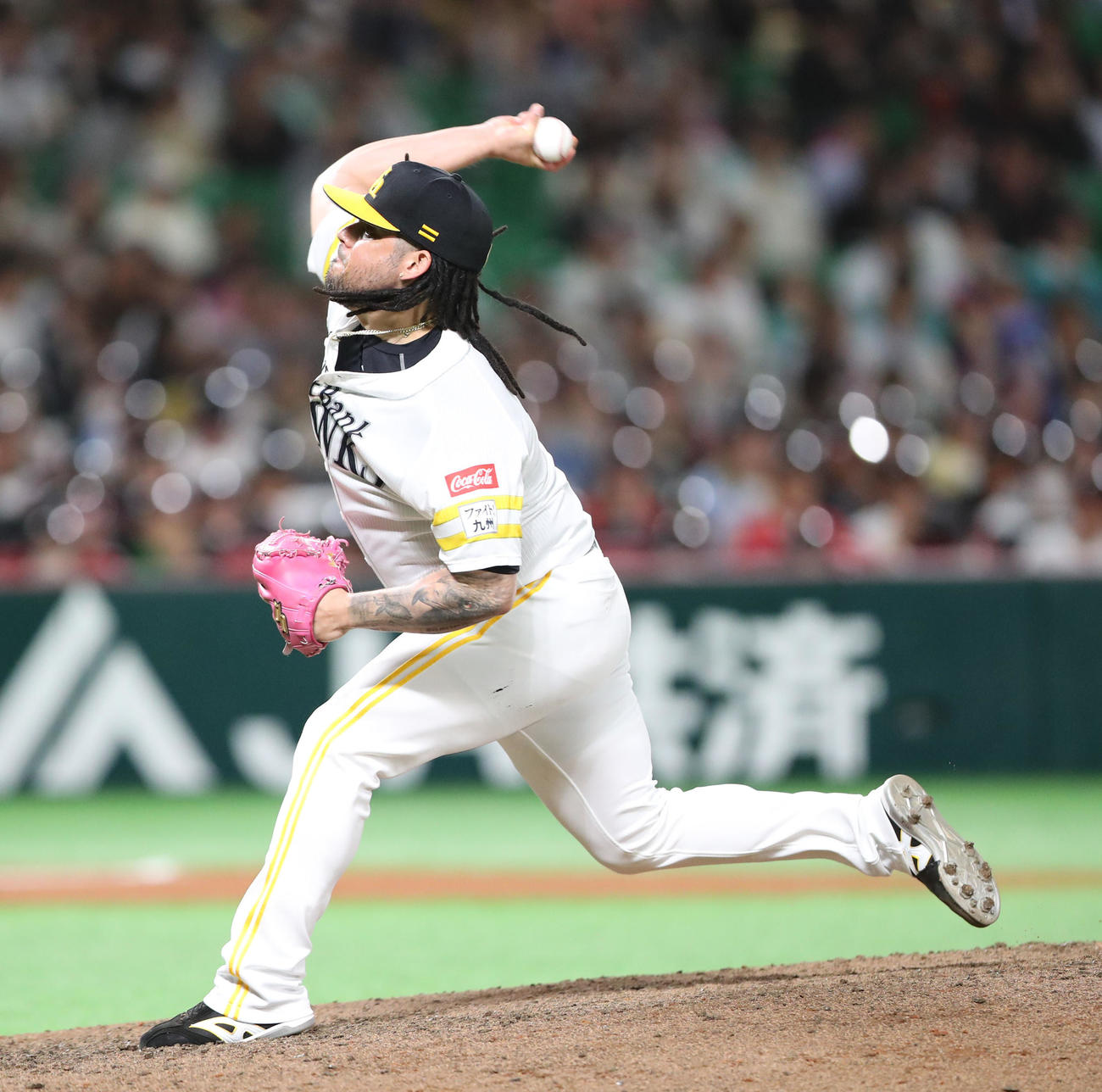 ソフトバンク対日本ハム　9回に登板したオスナ（撮影・梅根麻紀）