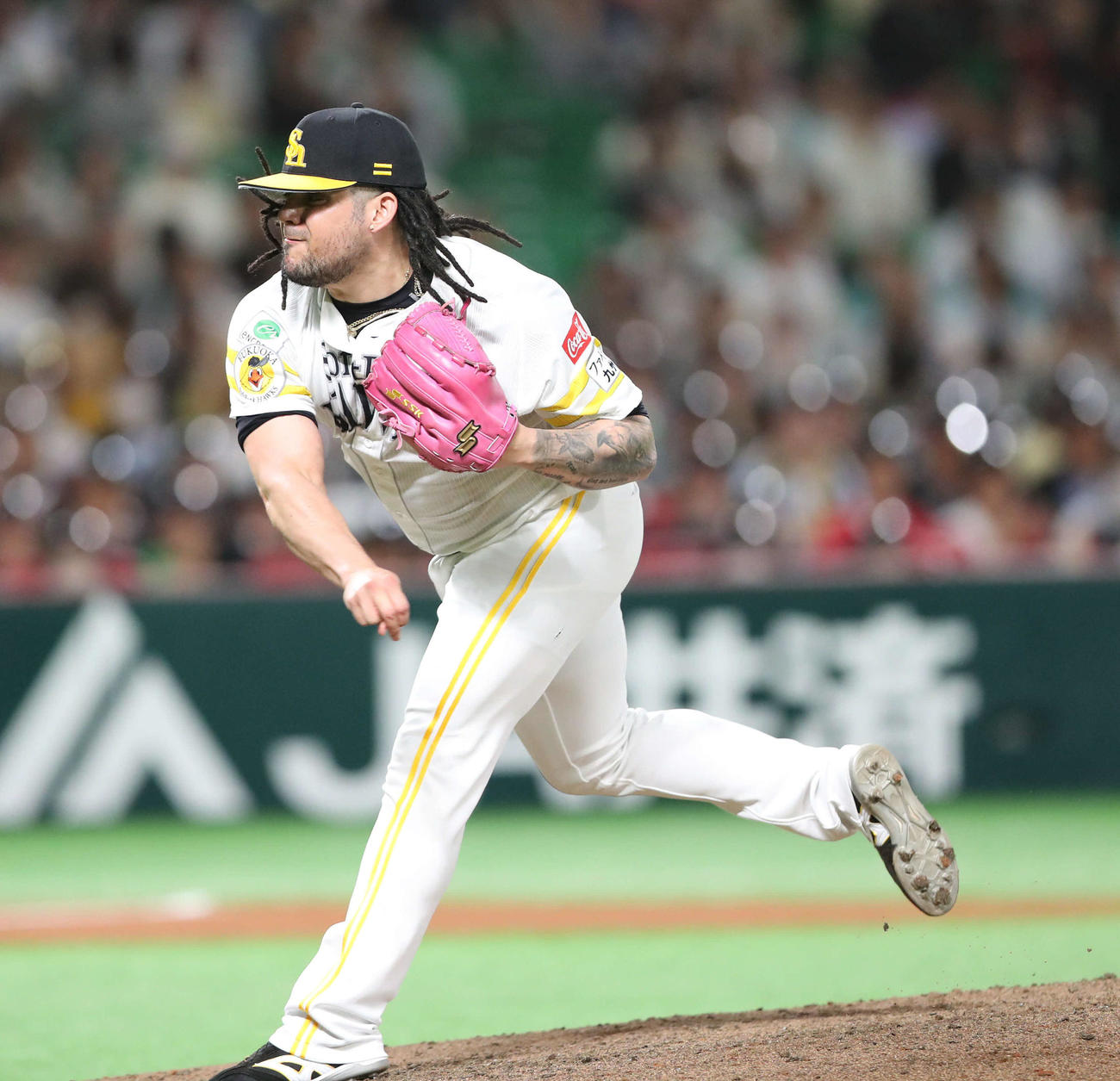 ソフトバンク対日本ハム　9回に登板したオスナ（撮影・梅根麻紀）