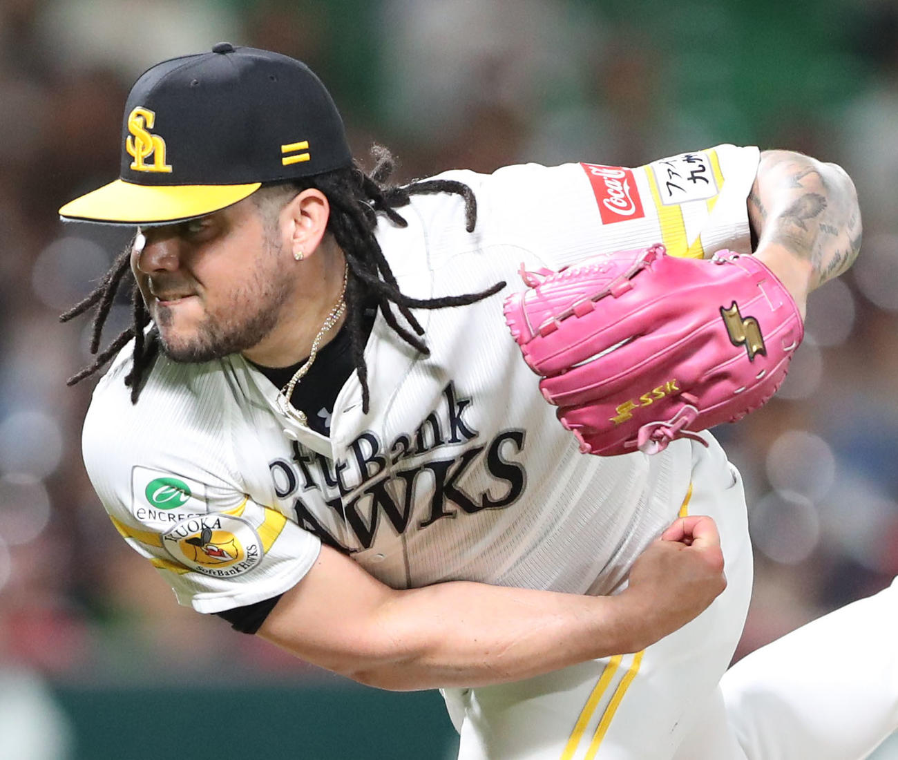 ソフトバンク対日本ハム　9回に登板したオスナ（撮影・梅根麻紀）