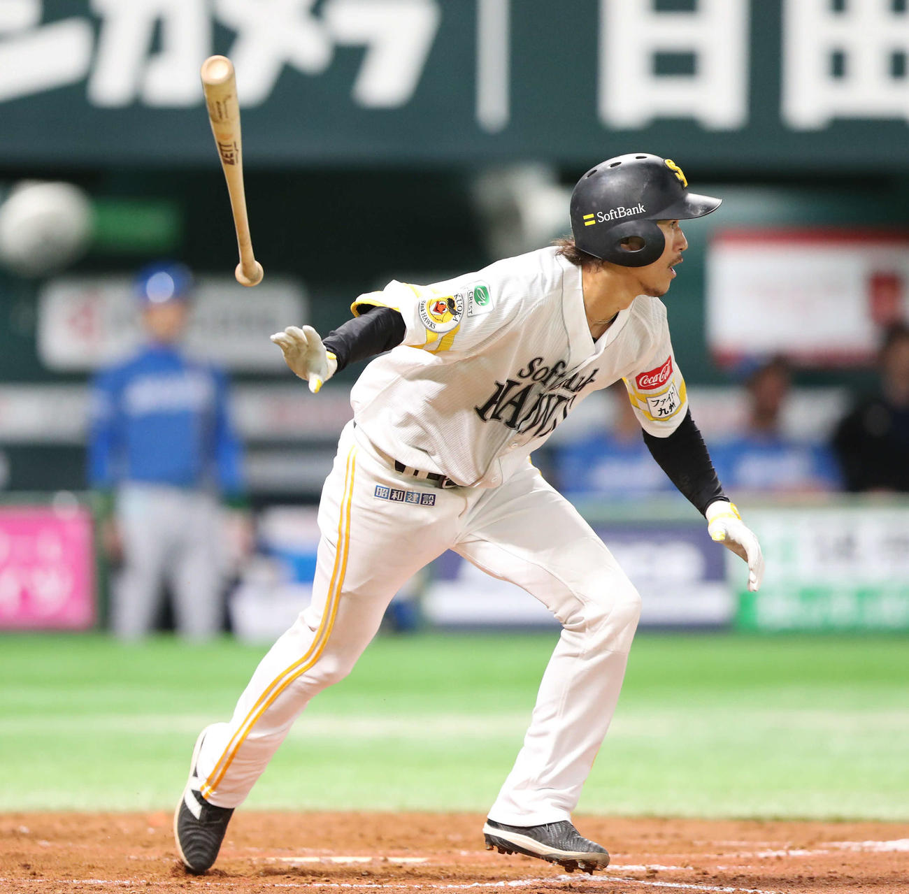 ソフトバンク対日本ハム　4回裏ソフトバンク2死一、二塁、三森は左前に勝ち越し適時打を放つ（撮影・梅根麻紀）