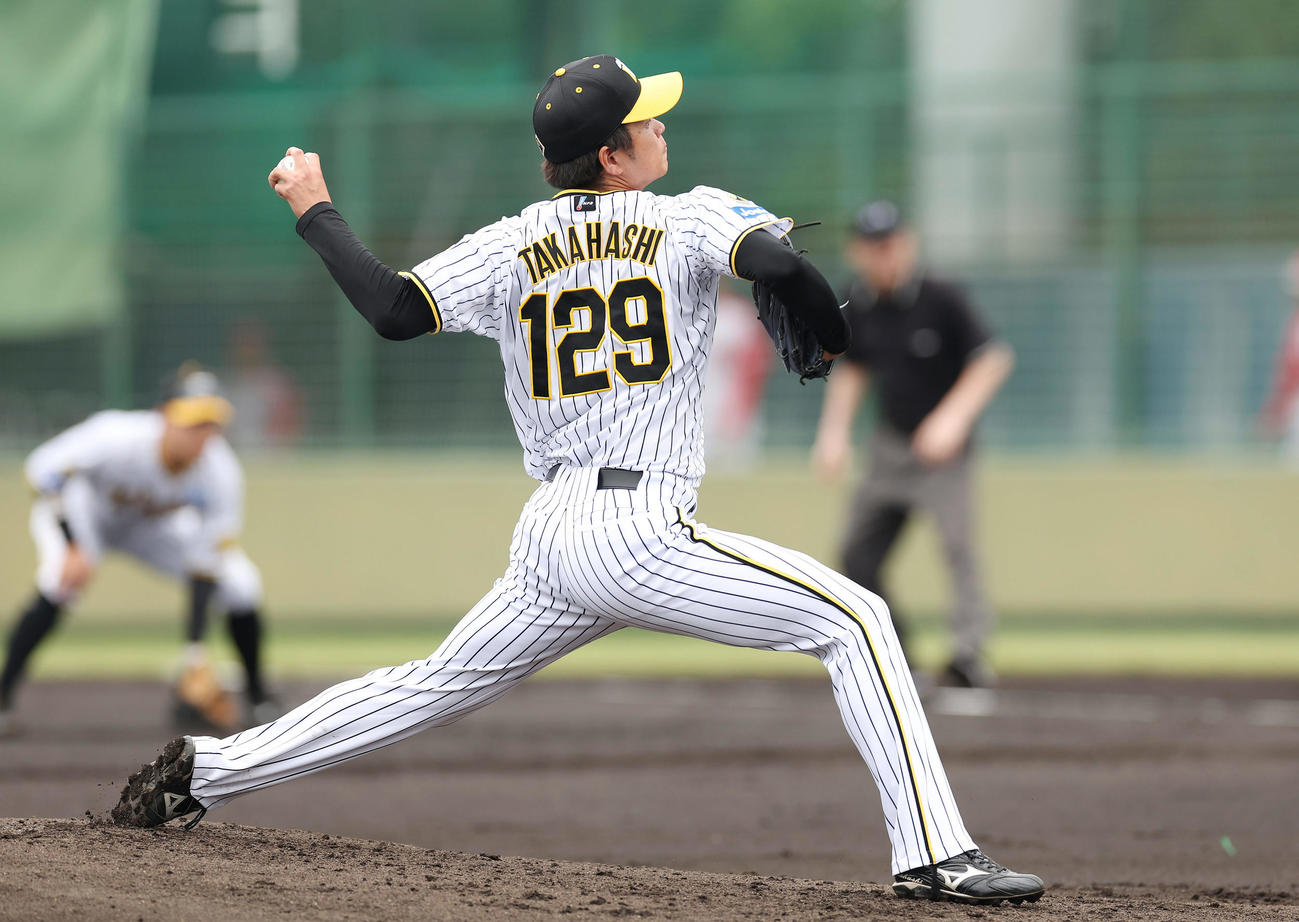 マツゲン箕島との練習試合に先発し力投する阪神高橋（撮影・前田充）