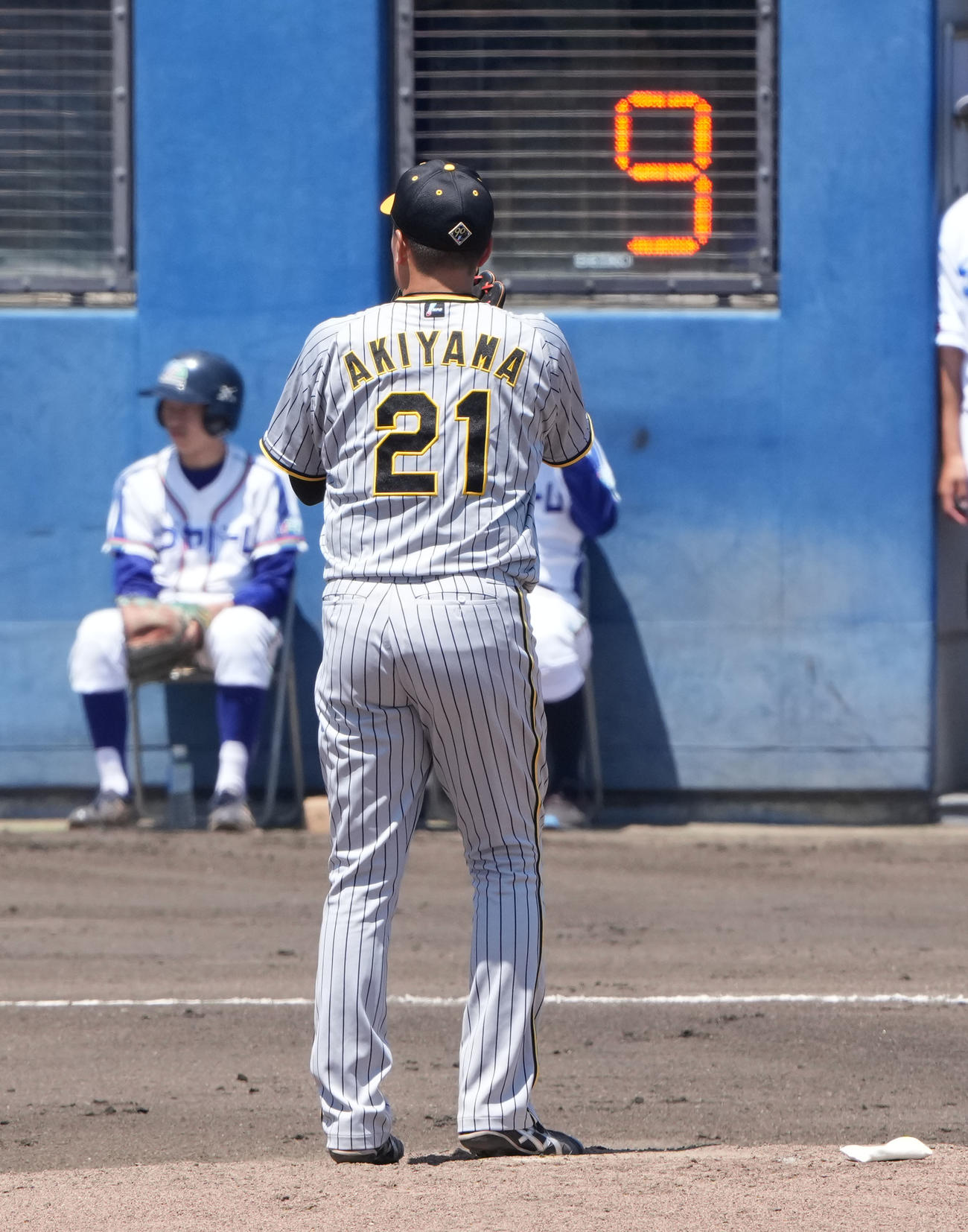 ウエスタン中日対阪神　この試合でテスト導入されたピッチクロック　投手は阪神先発の秋山（撮影・森本幸一）