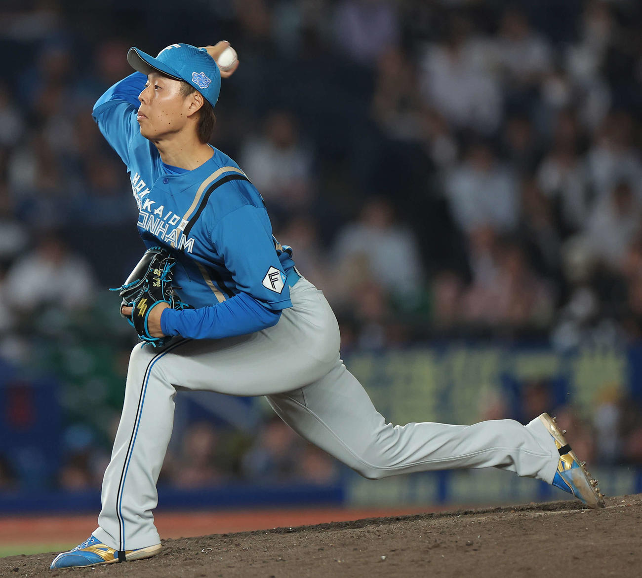 ロッテ対日本ハム　日本ハム7番手で登板する杉浦（撮影・河田真司）