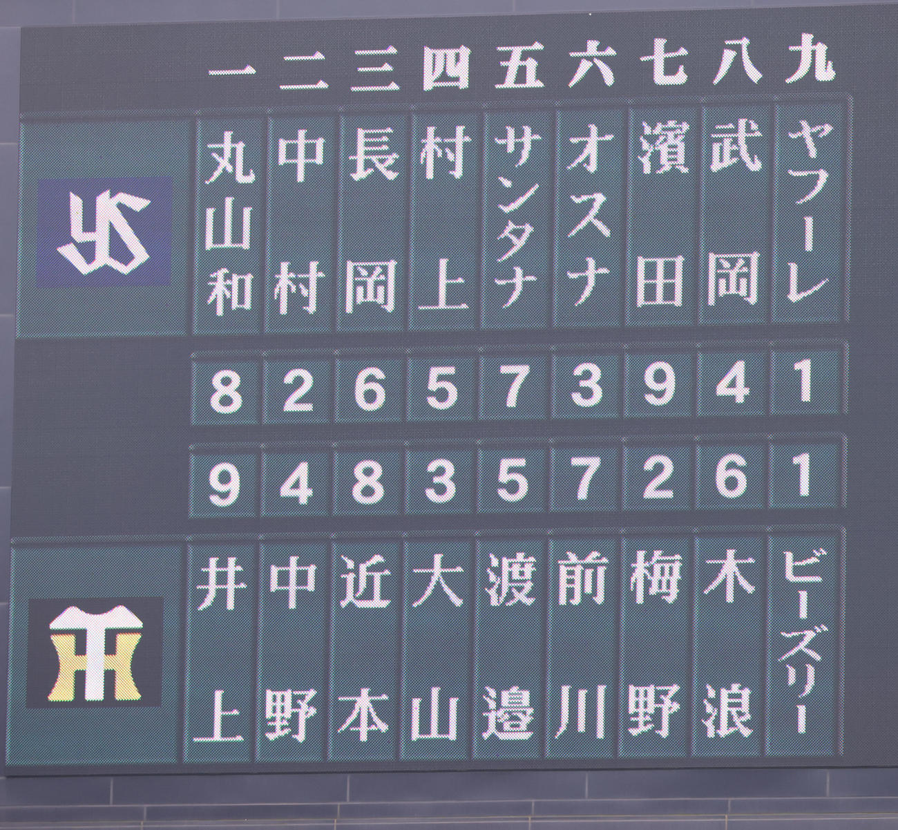 阪神対ヤクルト　両チームのスタメン（撮影・上山淳一）