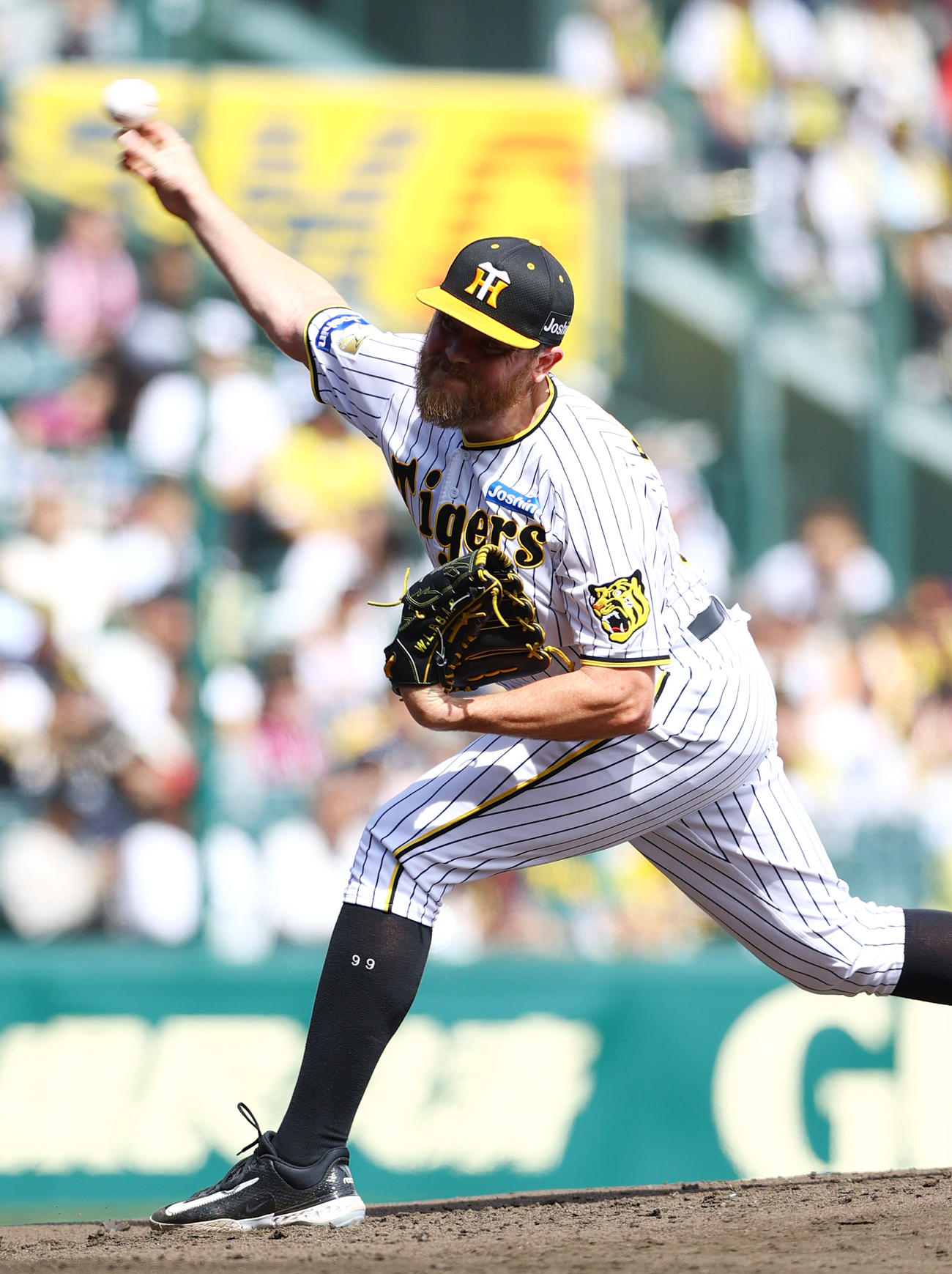阪神対ヤクルト　力投する阪神先発のビーズリー（撮影・上山淳一）