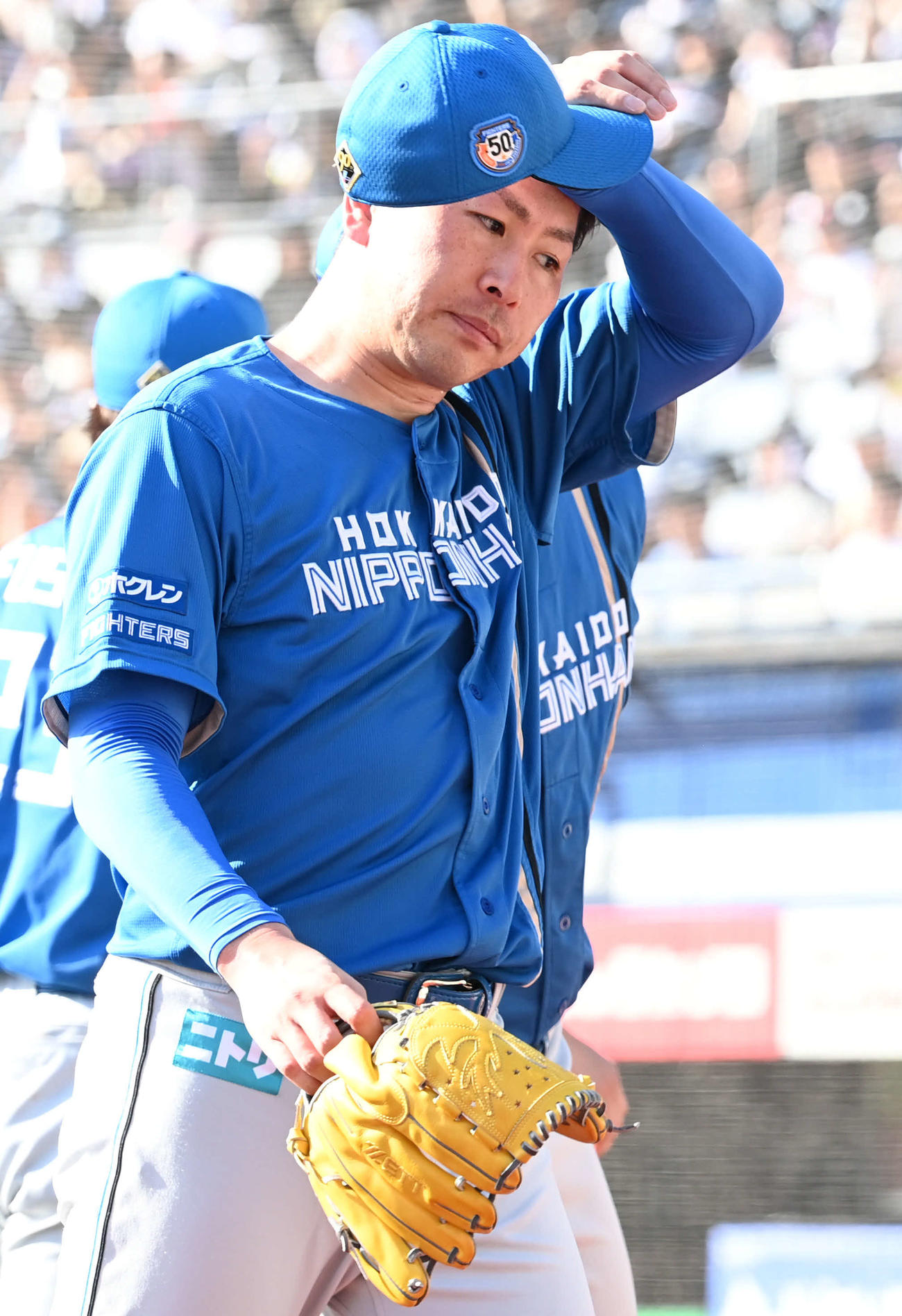 ロッテ対日本ハム　6回途中、降板する日本ハム加藤貴（撮影・山崎安昭）