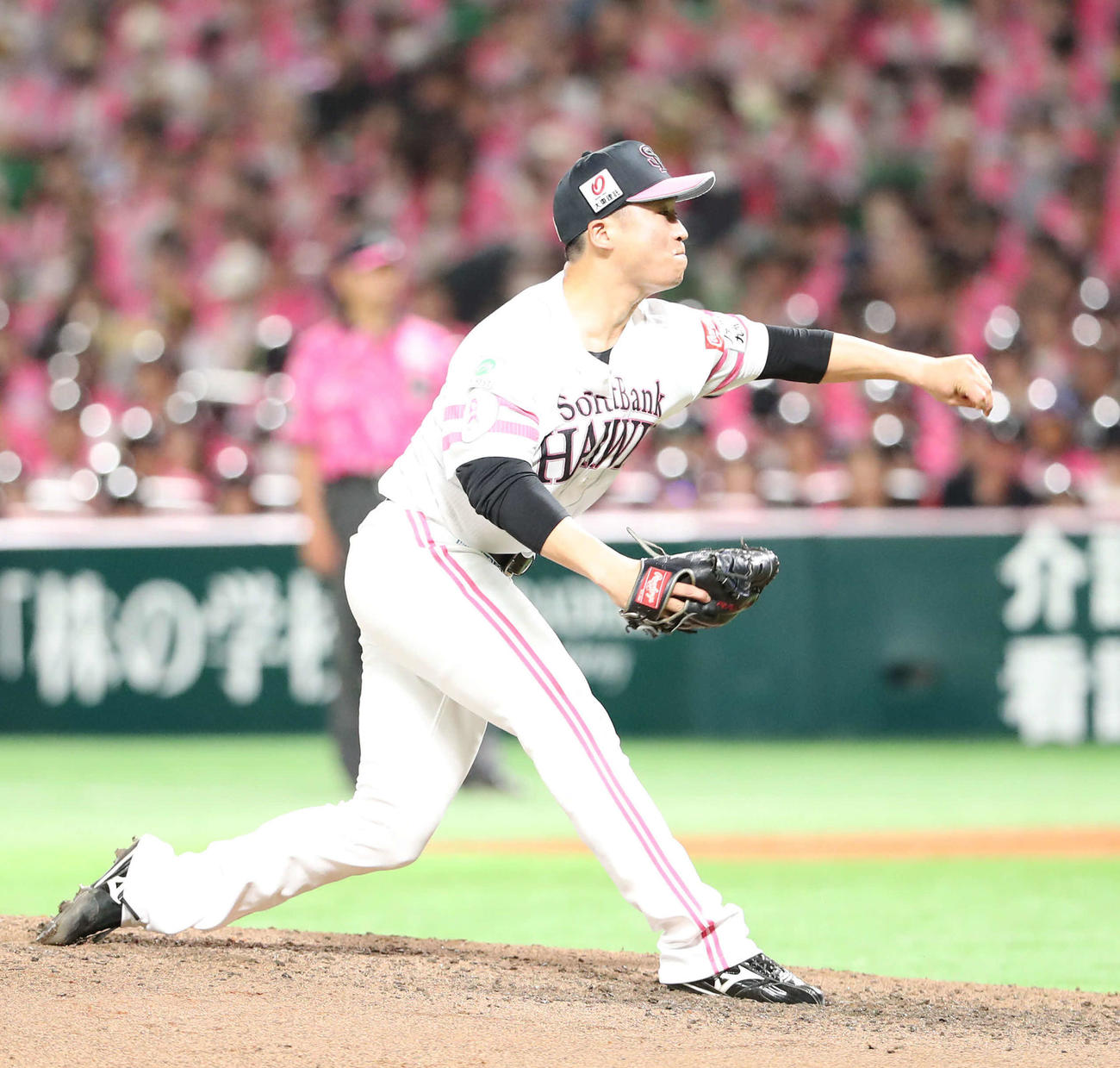 ソフトバンク対西武　8回表に登板した長谷川（撮影・鬼束羽瑠菜）