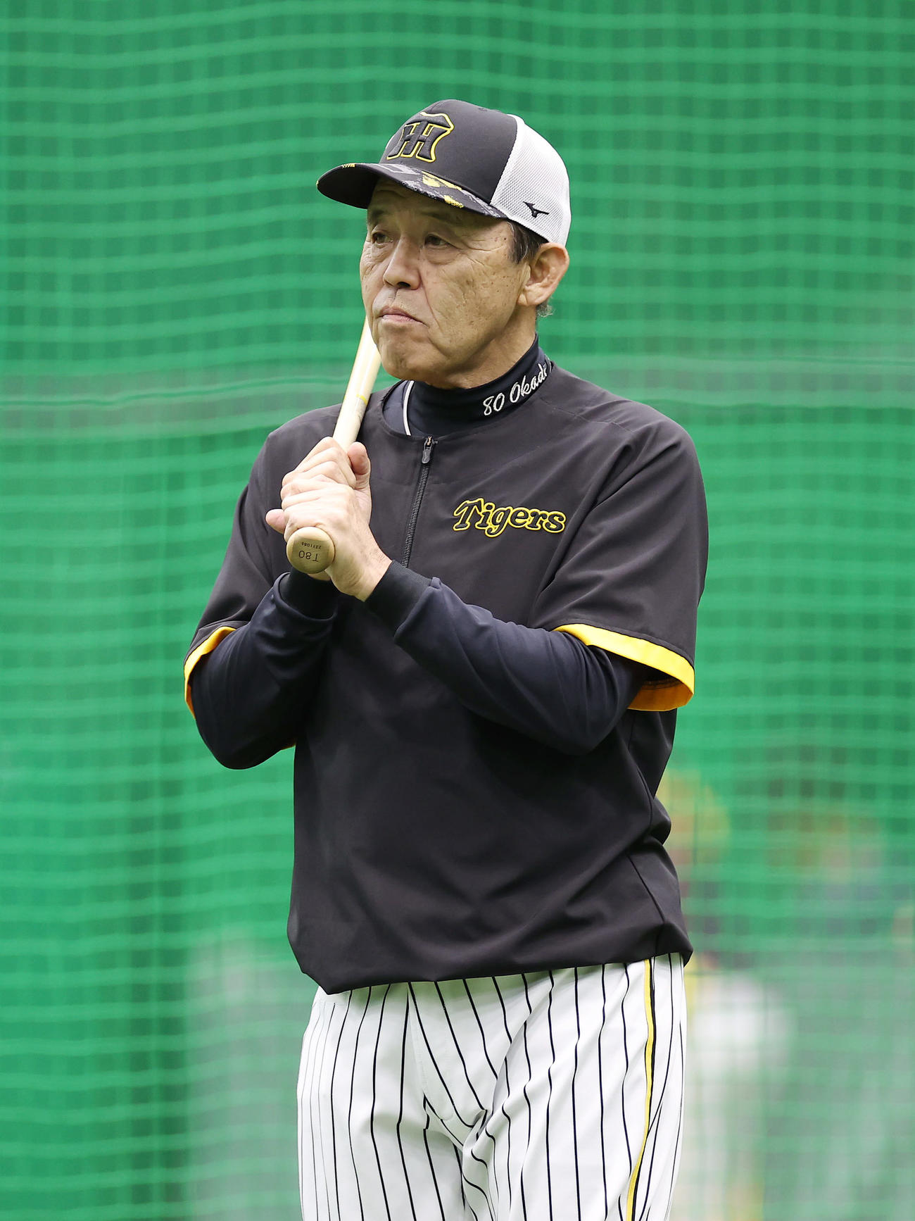 阪神対ヤクルト　練習を見守る阪神岡田監督（撮影・前田充）