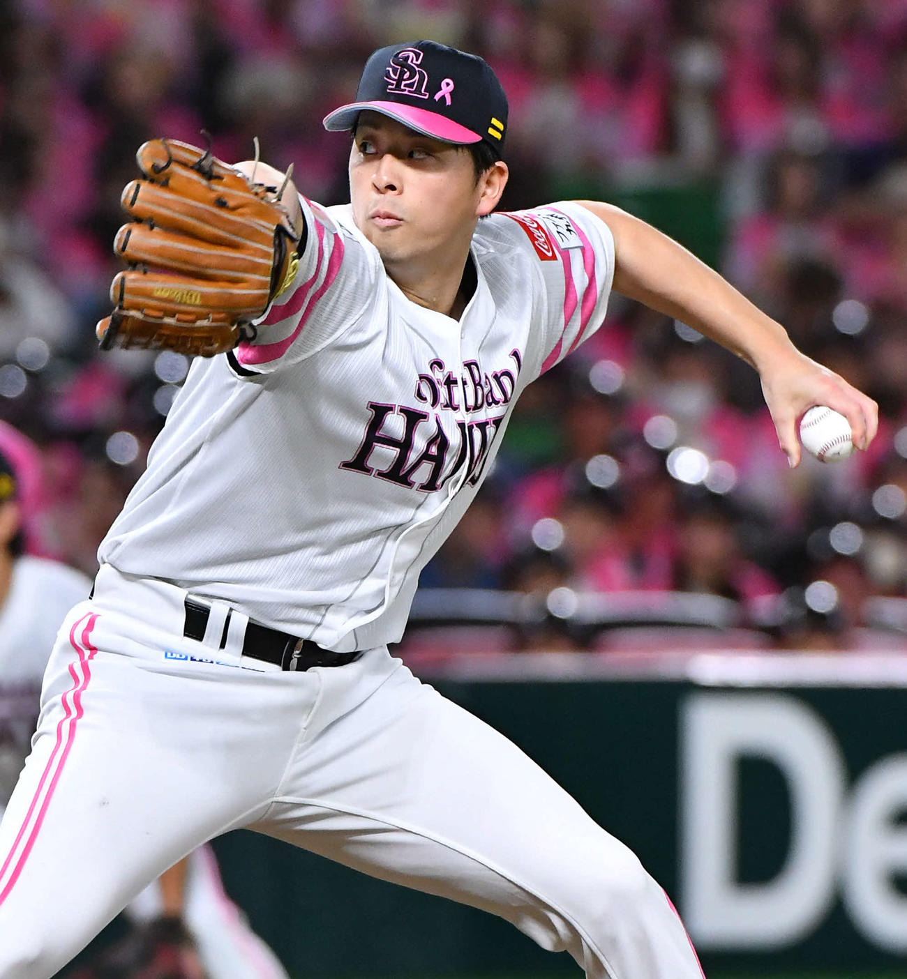 ソフトバンク対西武　ソフトバンク先発の大関（撮影・岩下翔太）