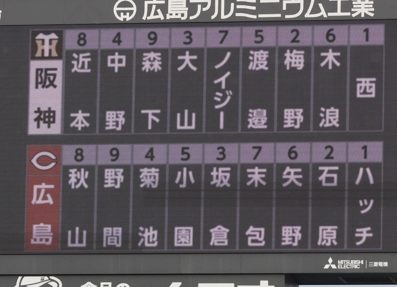 広島対阪神　両軍スタメン（撮影・加藤孝規）