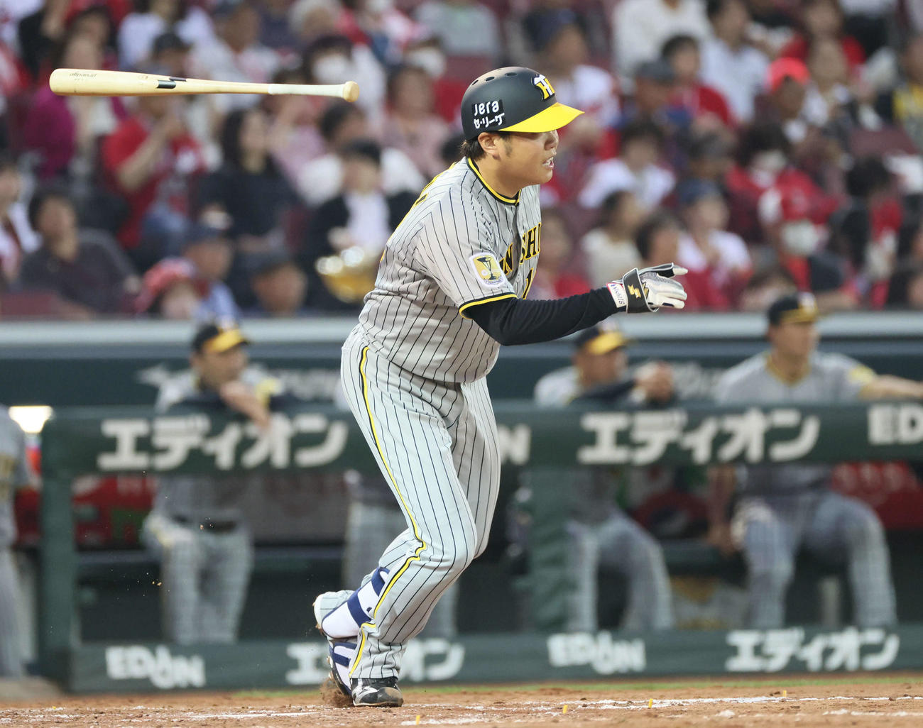 広島対阪神　5回表阪神無死、西勇は中前打を放つ（撮影・加藤孝規）