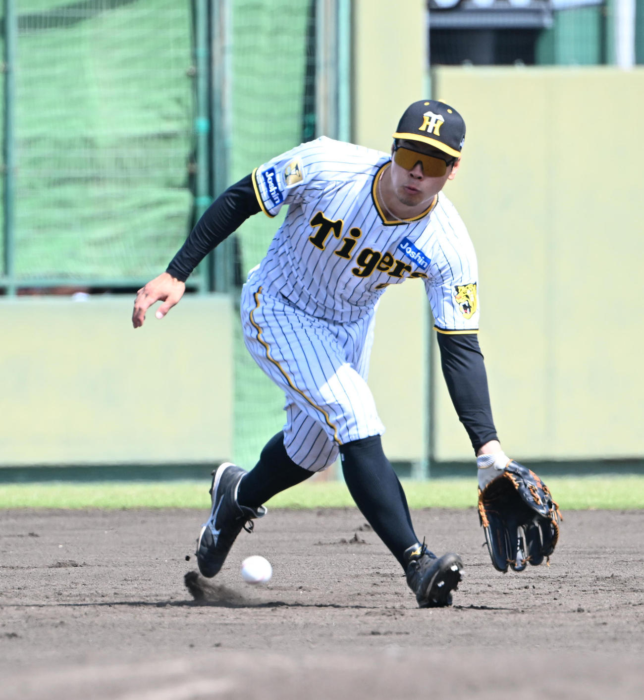 2軍阪神対オリックス　7回表オリックス2死、佐野の打球をさばく三塁手佐藤（撮影・和賀正仁）