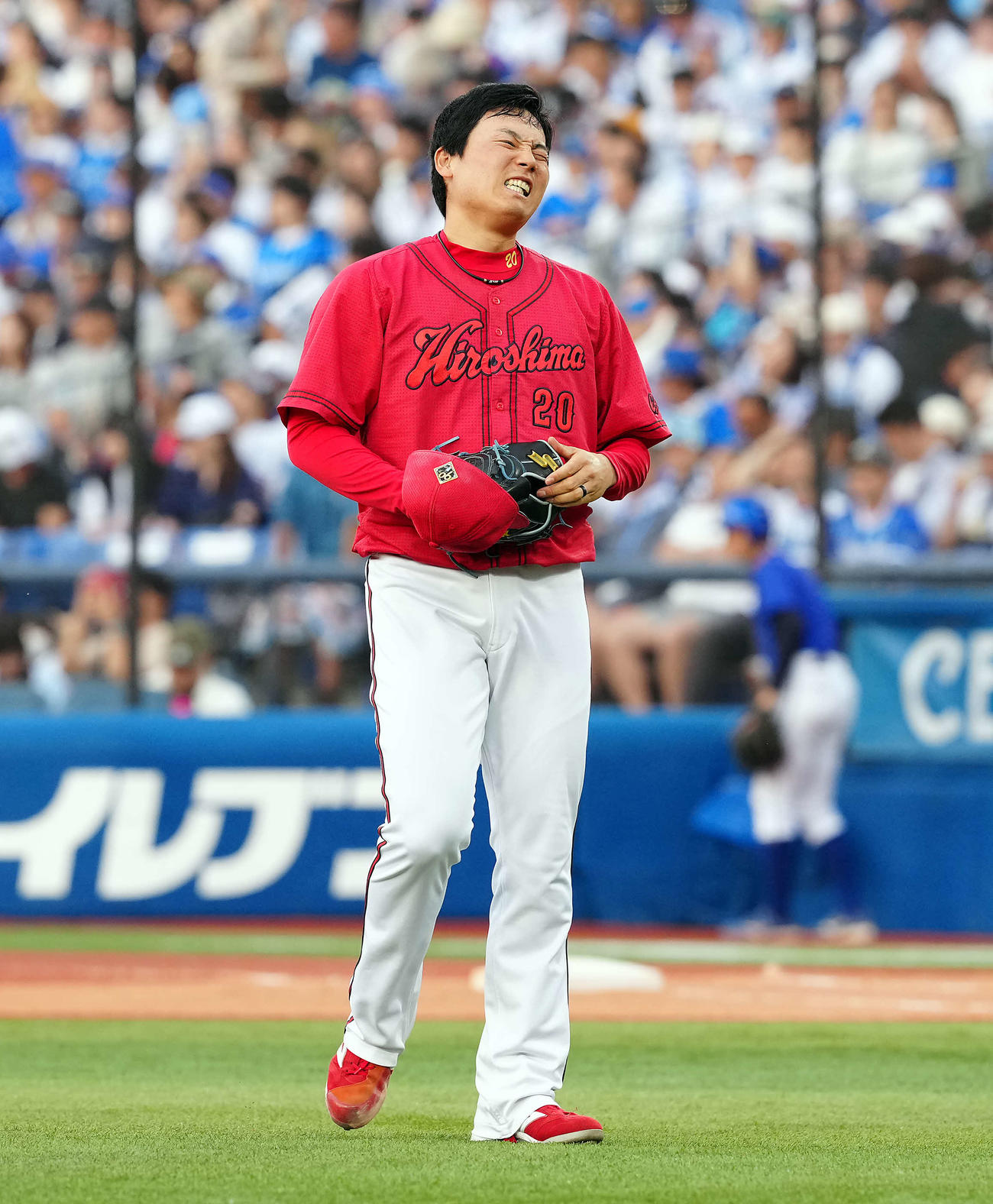 DeNA対広島　9回裏DeNA2死二塁、山本を右飛仕留め勝利した栗林（撮影・たえ見朱実）