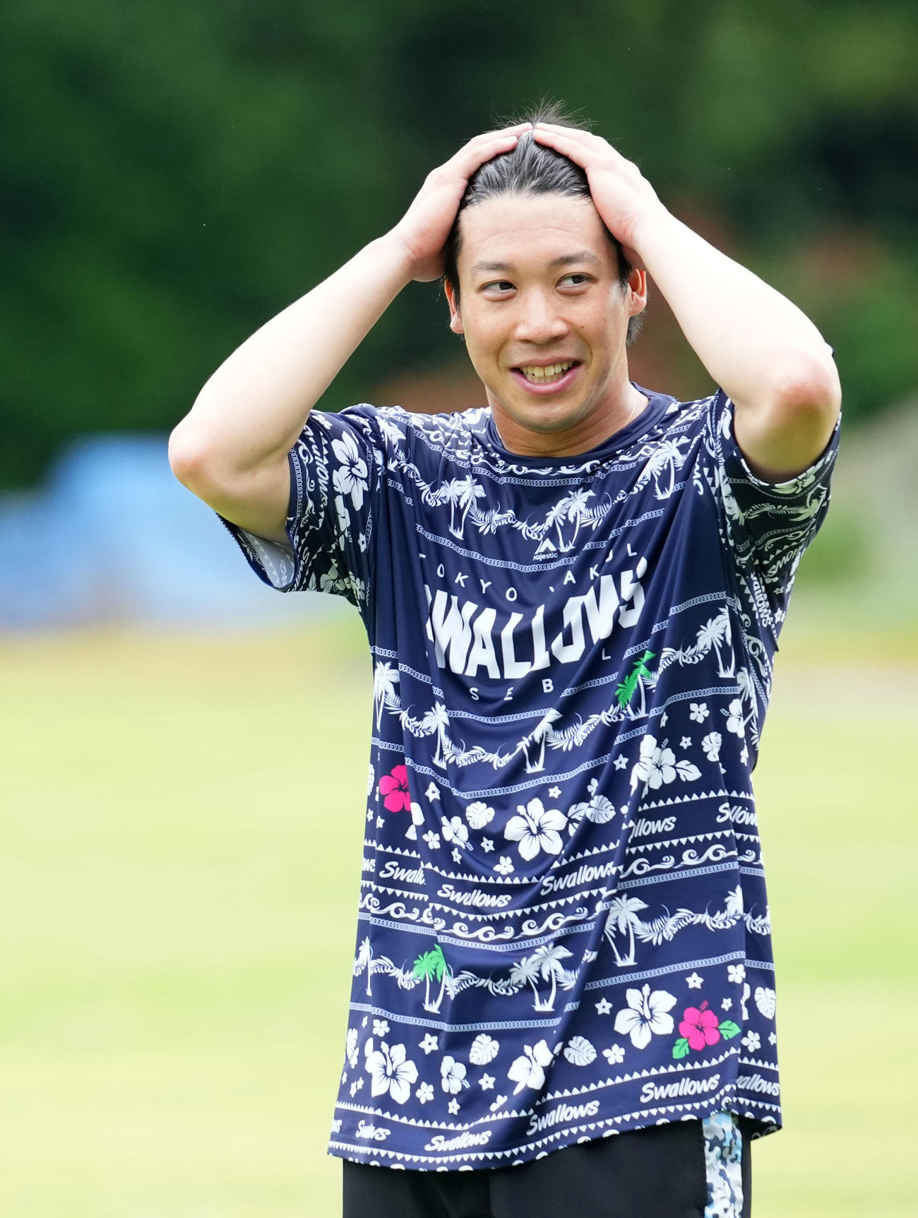 ヤクルト対ロッテ　笑顔を見せるヤクルト山田（撮影・横山健太）