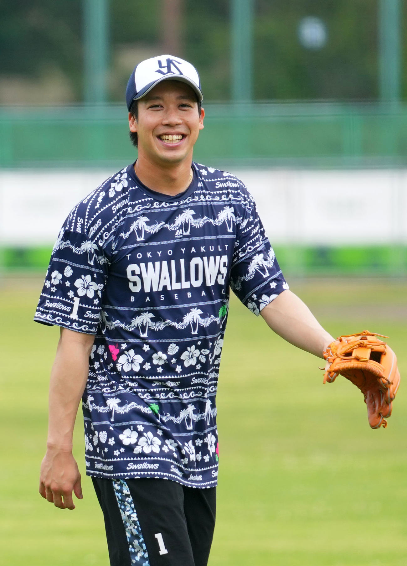 ヤクルト対ロッテ　笑顔を見せるヤクルト山田（撮影・横山健太）