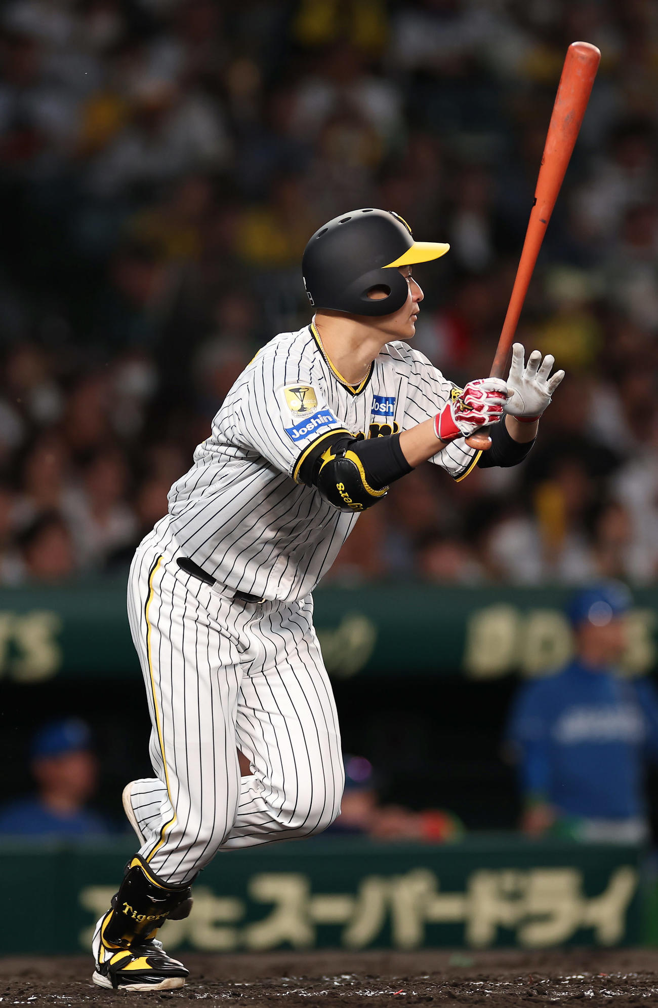 阪神対日本ハム　4回裏阪神2死一、二塁、左前適時打を放つ大竹（撮影・前田充）