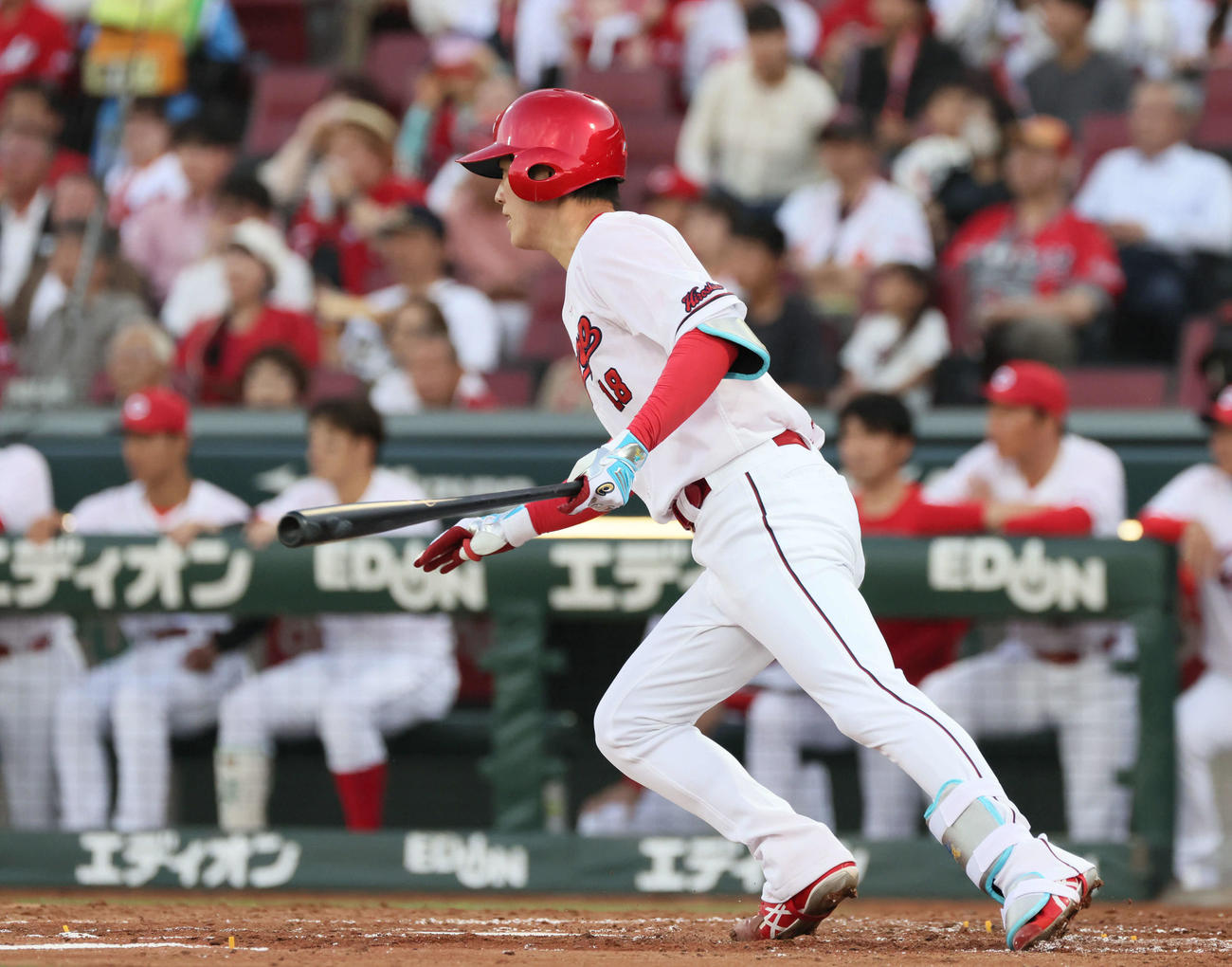 広島対オリックス　3回裏広島無死、森下は右前打を放つ（撮影・加藤孝規）