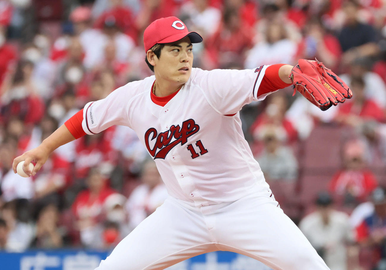 広島対オリックス　広島先発の九里（撮影・加藤孝規）