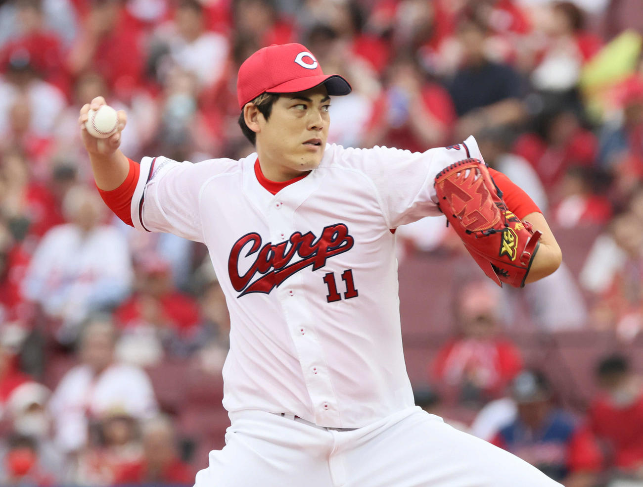 広島対オリックス　広島先発の九里（撮影・加藤孝規）
