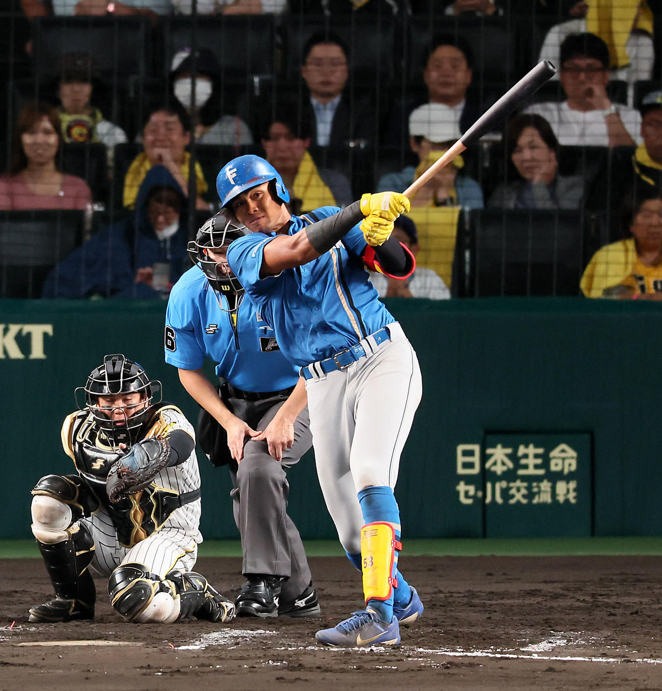 阪神対日本ハム　6回表日本ハム1死、水谷は左前打を放つ（撮影・加藤哉）