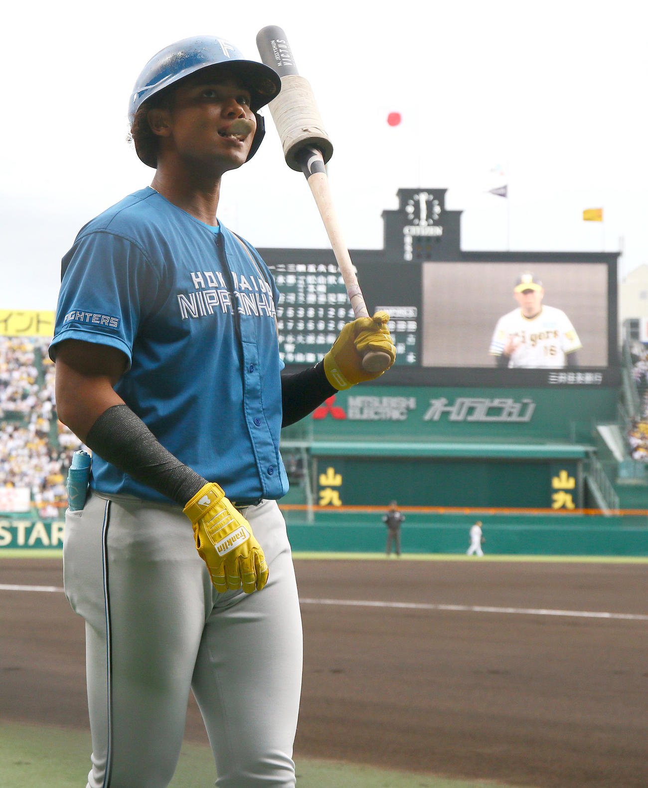 阪神対日本ハム　1回表、ネクストバッターズボックスへ向かう日本ハム水谷（撮影・上山淳一）