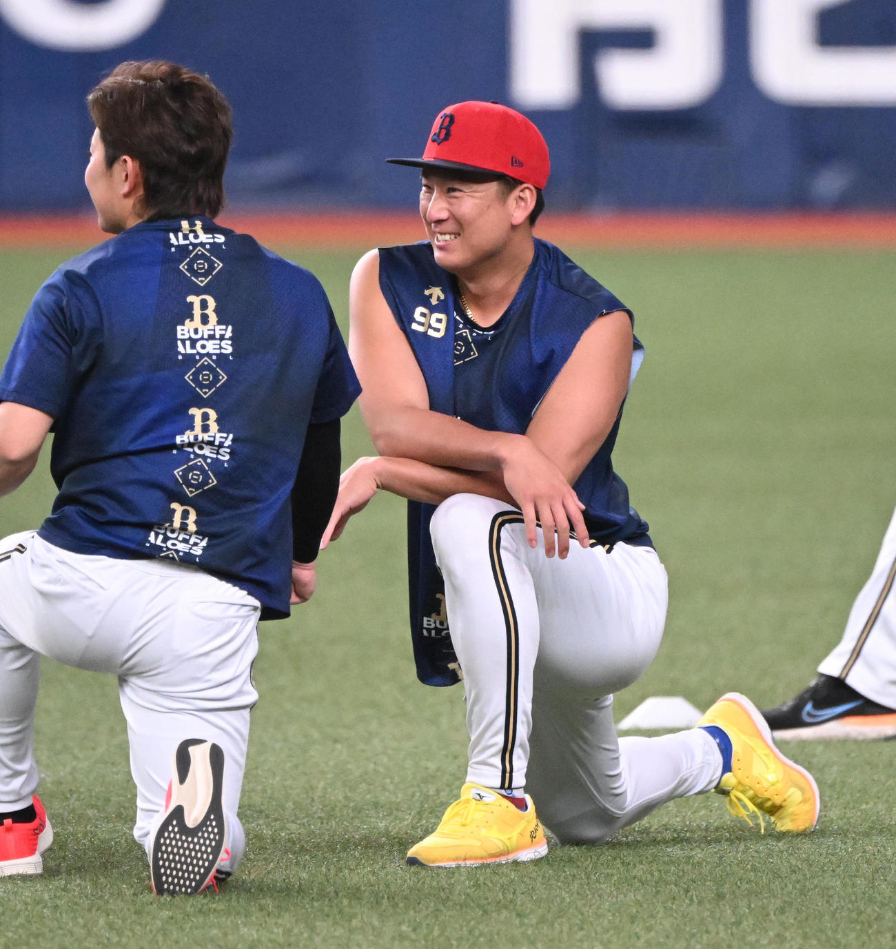 1軍に合流し笑顔を見せるオリックス杉本（撮影・和賀正仁）