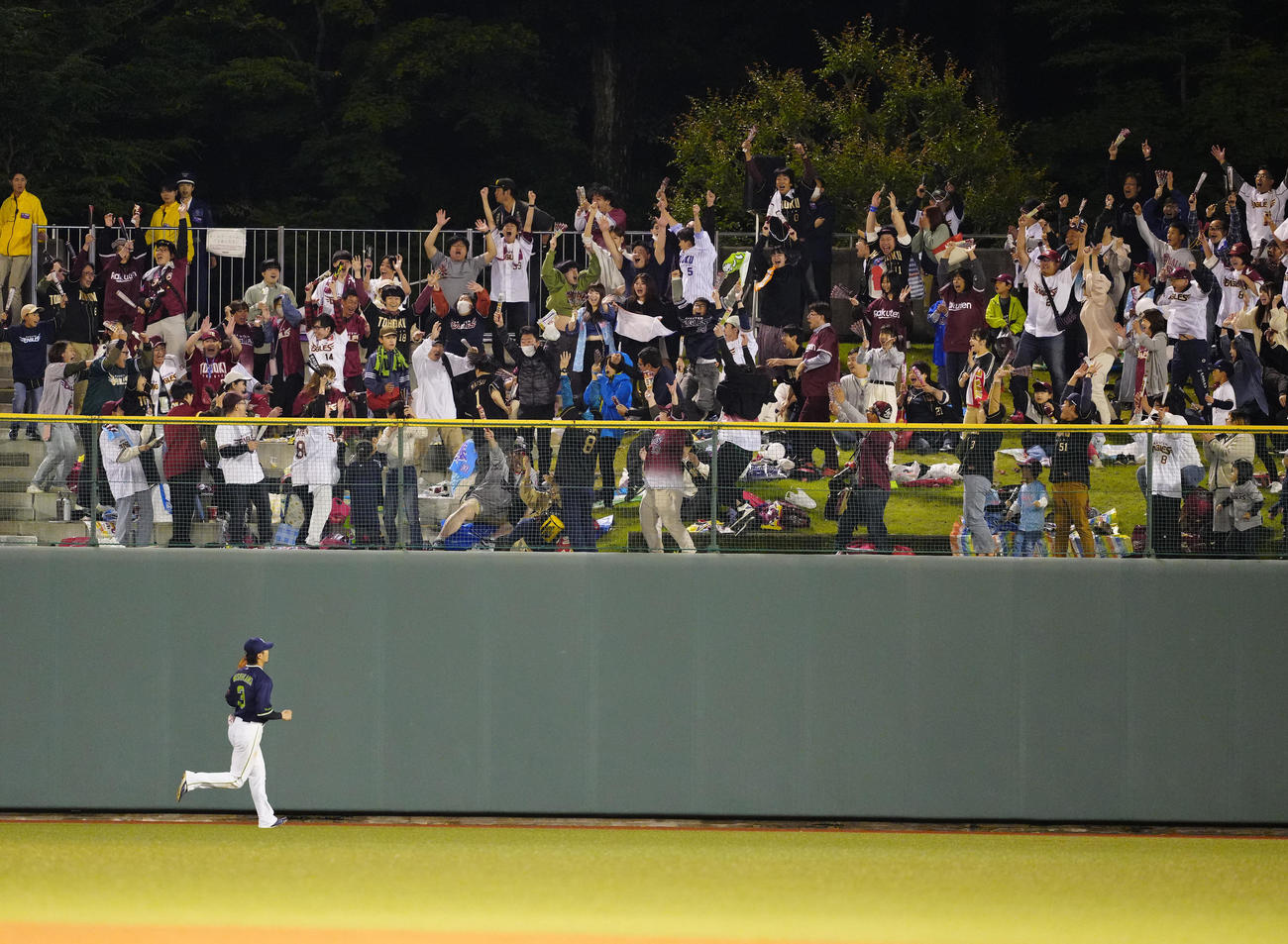 楽天対ヤクルト　9回裏楽天1死一、二塁、フランコがサヨナラ3点本塁打を放ち歓喜するファン（撮影・江口和貴）