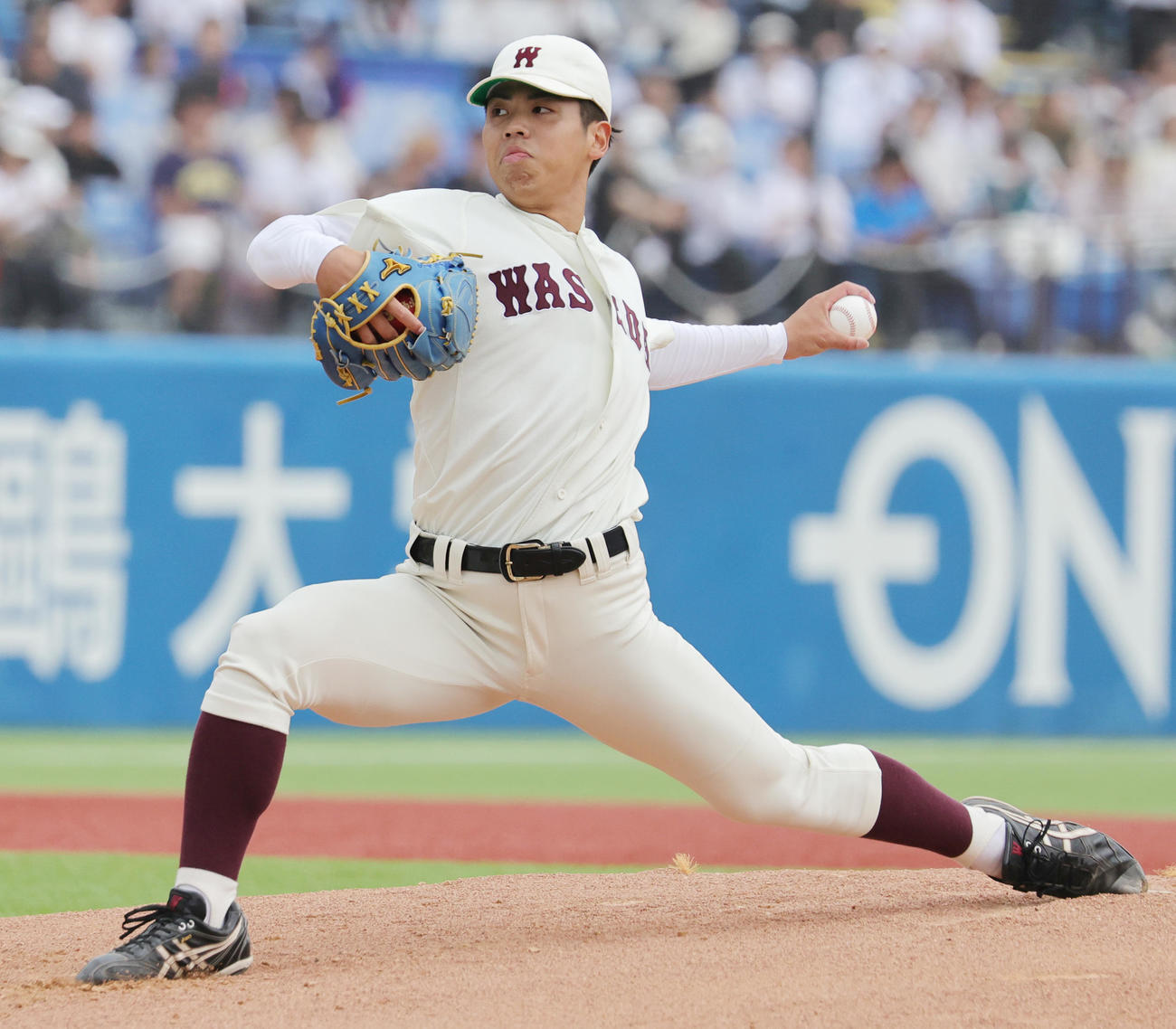 早大対慶大　早大先発の宮城（撮影・野上伸悟）