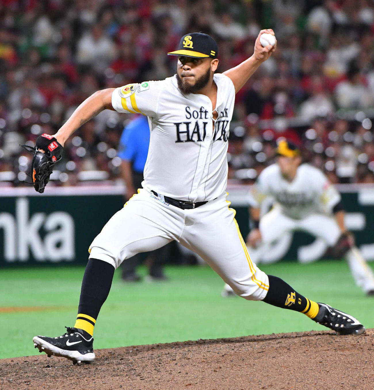 ソフトバンク対広島　9回表から登板した、ソフトバンク5番手のヘルナンデス（撮影・岩下翔太）