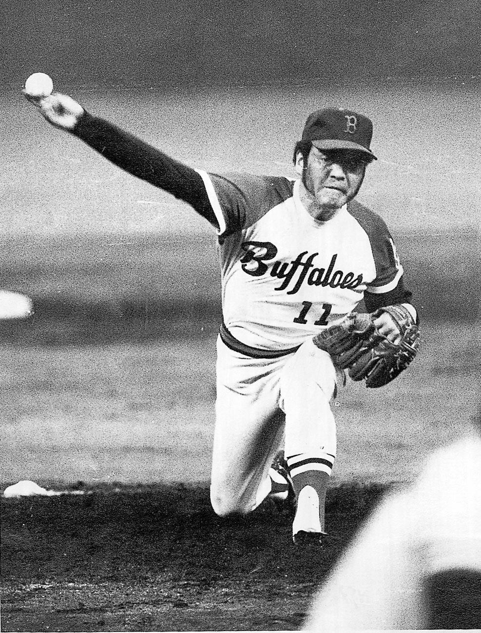 通算350勝を挙げた近鉄・米田哲也（1977年撮影）