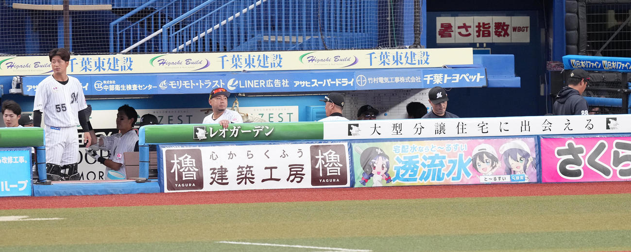 ロッテ対阪神　阪神に完封負けし、うつむくロッテ吉井監督（右から2人目）（撮影・鈴木みどり）