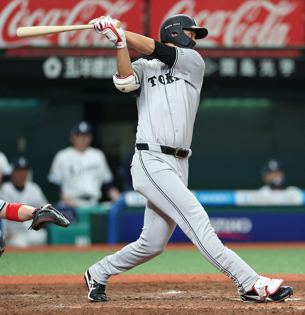 西武対巨人　5回表巨人1死、左前打を放つ秋広（撮影・河田真司）