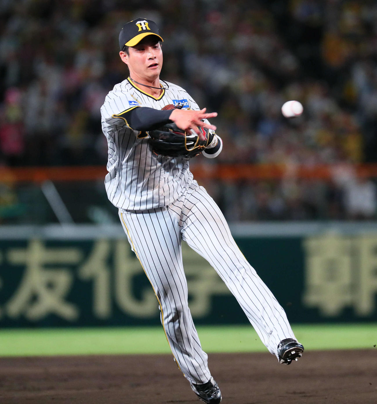 阪神対楽天　8回表楽天2死満塁、木浪は小郷の打球を三塁に送球し封殺する（撮影・宮崎幸一）