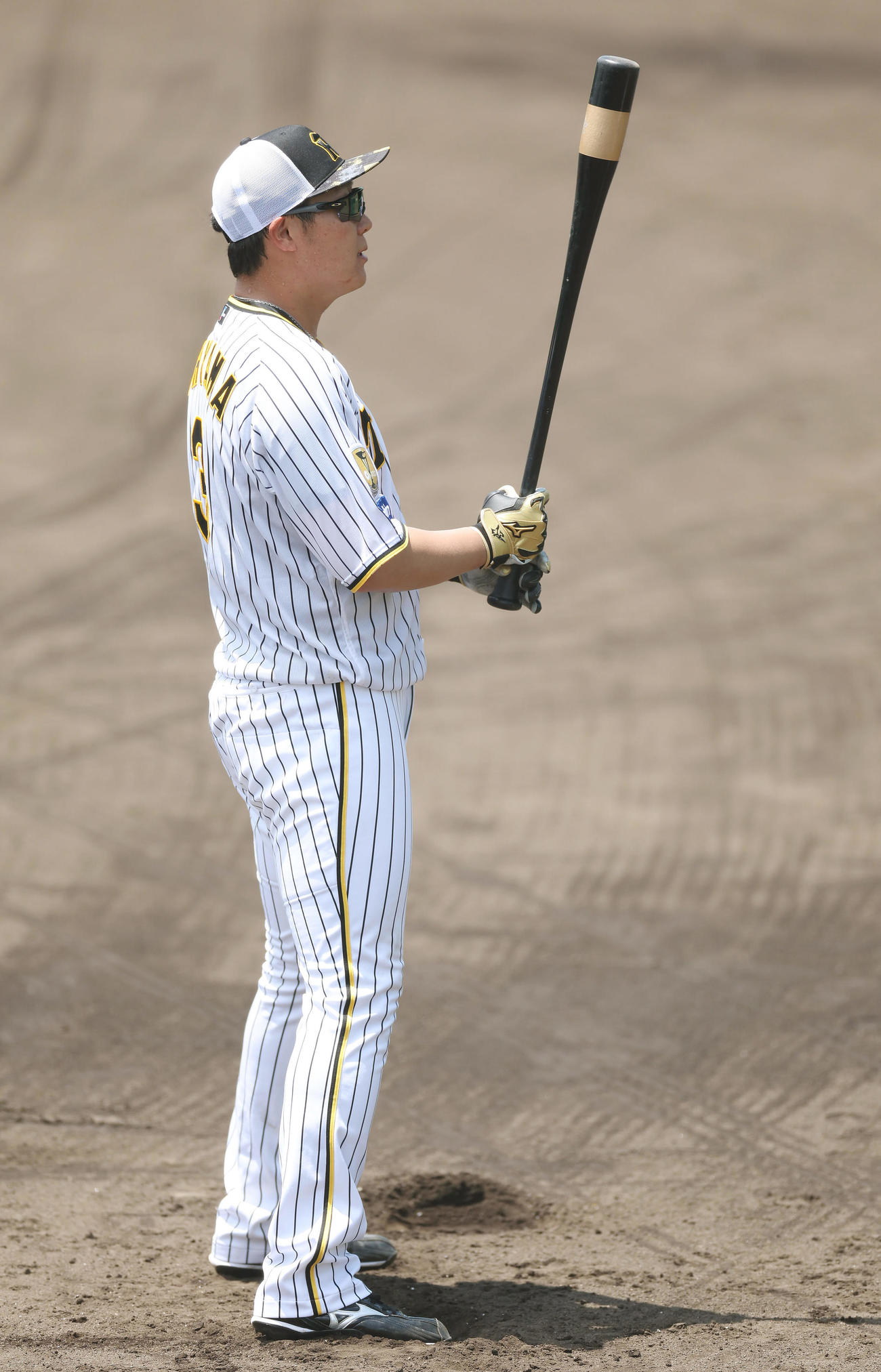 鳴尾浜球場で打ち込む阪神大山（撮影・前田充）